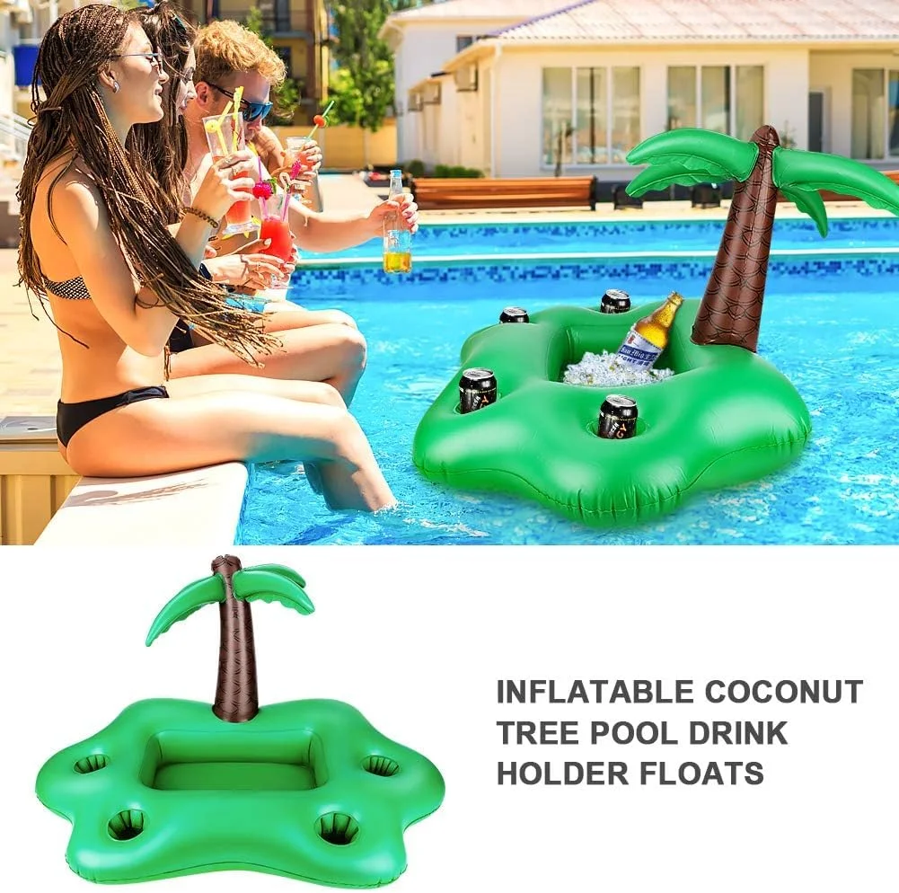 جای نوشیدنی بادی طرح درخت نارگیل بزرگ، شناور روی آب مناسب استخر، بار سرو نوشیدنی، جا لیوانی برای لیوان، قوطی، بطری آبجو، خنک نگهدارنده نوشیدنی و میوه، سینی شناور با 4 جای لیوان مناسب مهمانی های استخری و ساحلی تابستانی