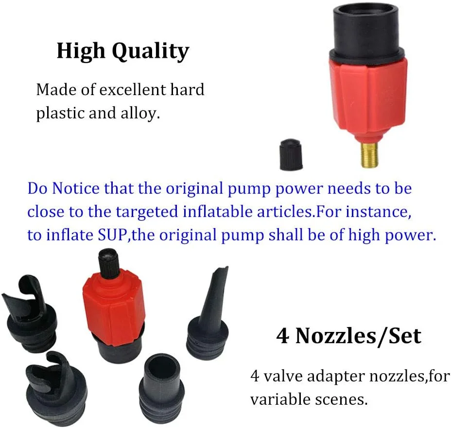 آداپتور پمپ بادی کمپرسور ماشین BUENNUS، آداپتور دریچه بادی با 4 نازل برای تشک بادی، حلقه/استخر شنا، تخت/مبل بادی، قایق، کایاک، SUP و موارد دیگر