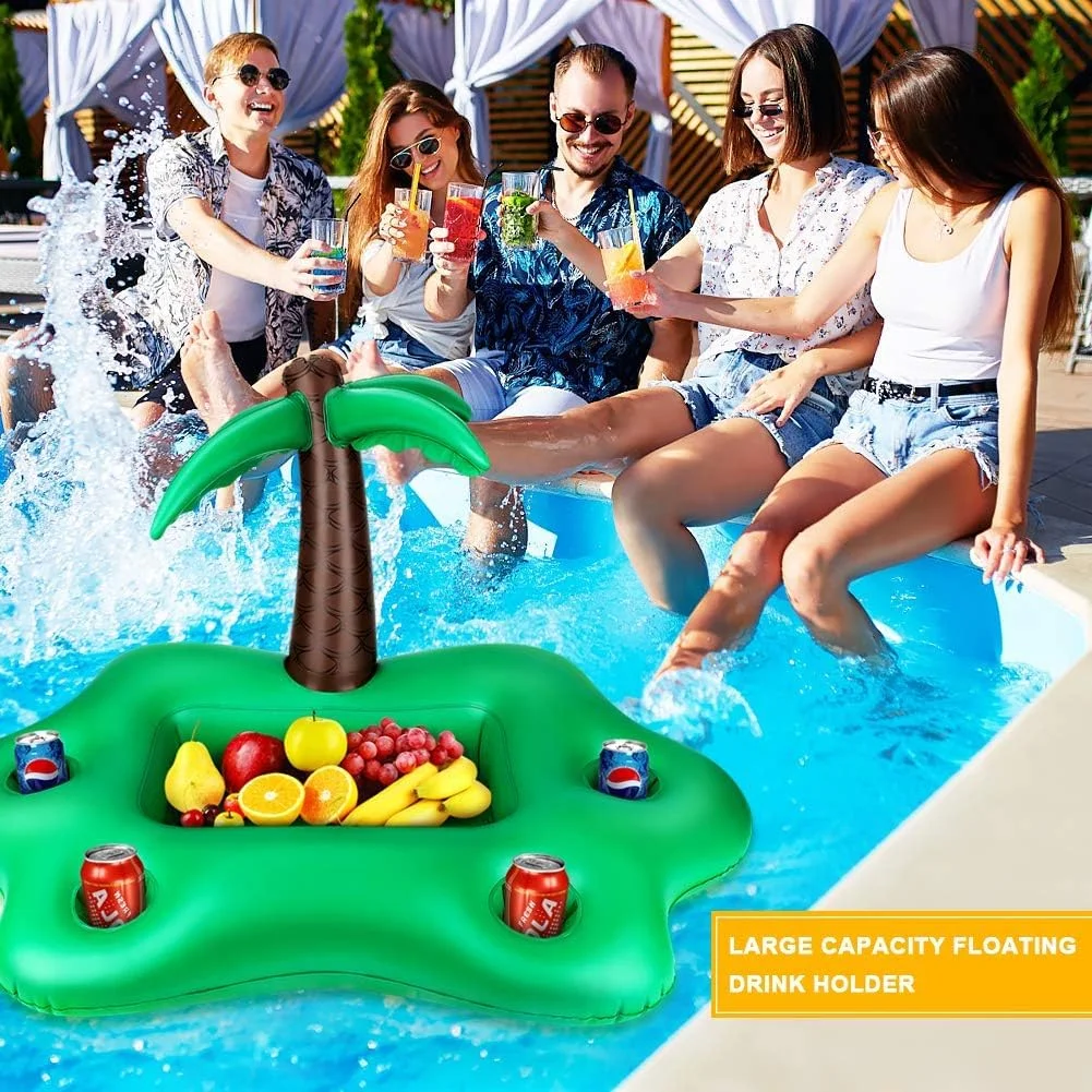 جای نوشیدنی بادی طرح درخت نارگیل بزرگ، شناور روی آب مناسب استخر، بار سرو نوشیدنی، جا لیوانی برای لیوان، قوطی، بطری آبجو، خنک نگهدارنده نوشیدنی و میوه، سینی شناور با 4 جای لیوان مناسب مهمانی های استخری و ساحلی تابستانی