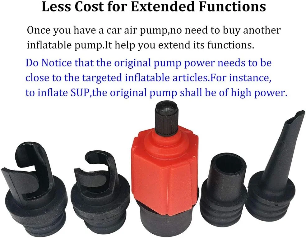 آداپتور پمپ بادی کمپرسور ماشین BUENNUS، آداپتور دریچه بادی با 4 نازل برای تشک بادی، حلقه/استخر شنا، تخت/مبل بادی، قایق، کایاک، SUP و موارد دیگر