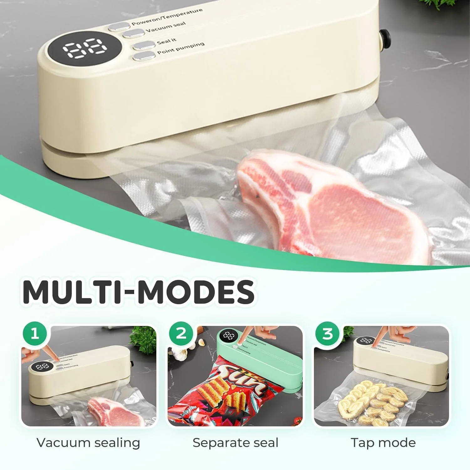 دستگاه وکیوم کوچک مواد غذایی YelaJoy، دستگاه وکیوم بی سیم قابل شارژ 3 در 1 برای نگهداری مواد غذایی خشک/مرطوب به همراه 4 کیسه اسنک، دستگاه پرس حرارتی کیسه چیپس سیب زمینی به همراه 5 کیسه وکیوم (بژ) دستگاه وکیوم کوچک مواد غذایی YelaJoy، دستگاه وکیوم بی سیم قابل شارژ 3 در 1 برای نگهداری مواد غذایی خشک/مرطوب به همراه 4 کیسه اسنک، دستگاه پرس حرارتی کیسه چیپس سیب زمینی به همراه 5 کیسه وکیوم (بژ)