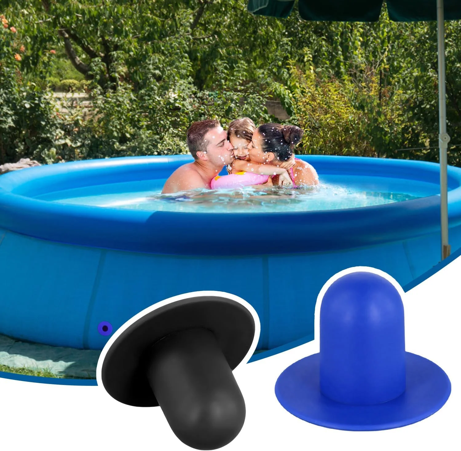 XIHIRCD 2 عدد درپوش استخر برای استخرهای روی زمین، درپوش سوراخ فیلتر، دوشاخه دیواری جایگزین پمپ فیلتر برای استخرهای شنا سازگار با Intex و Bestway (آبی، مشکی)