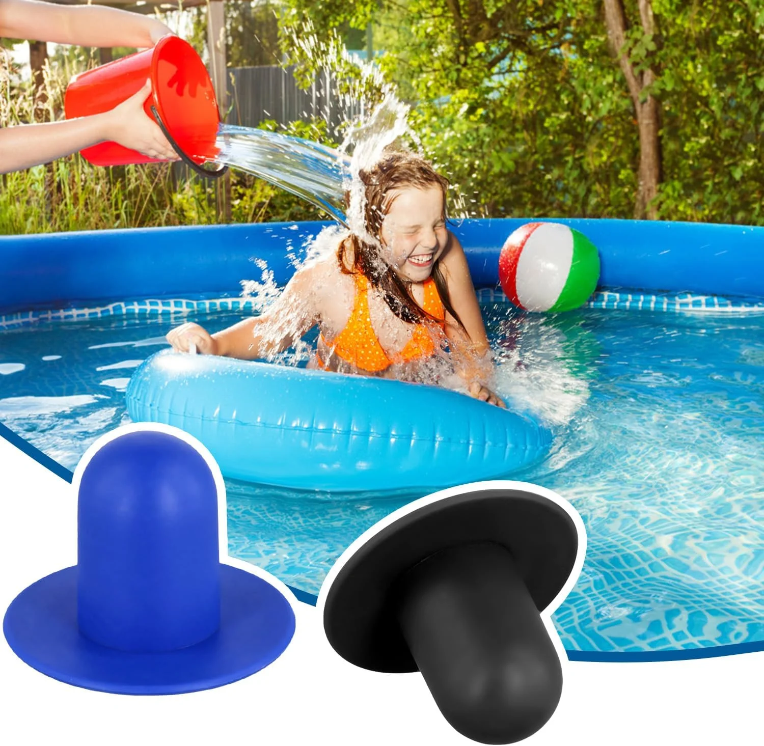 XIHIRCD 2 عدد درپوش استخر برای استخرهای روی زمین، درپوش سوراخ فیلتر، دوشاخه دیواری جایگزین پمپ فیلتر برای استخرهای شنا سازگار با Intex و Bestway (آبی، مشکی)