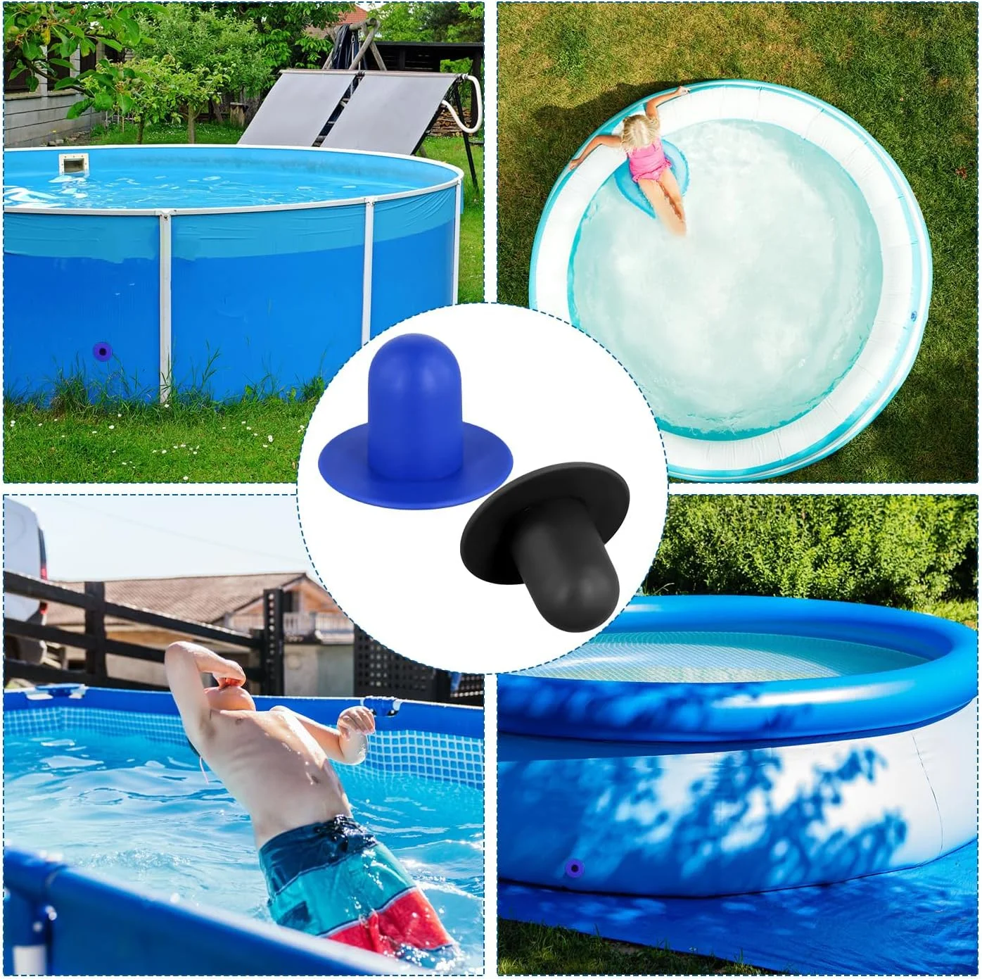 XIHIRCD 2 عدد درپوش استخر برای استخرهای روی زمین، درپوش سوراخ فیلتر، دوشاخه دیواری جایگزین پمپ فیلتر برای استخرهای شنا سازگار با Intex و Bestway (آبی، مشکی)