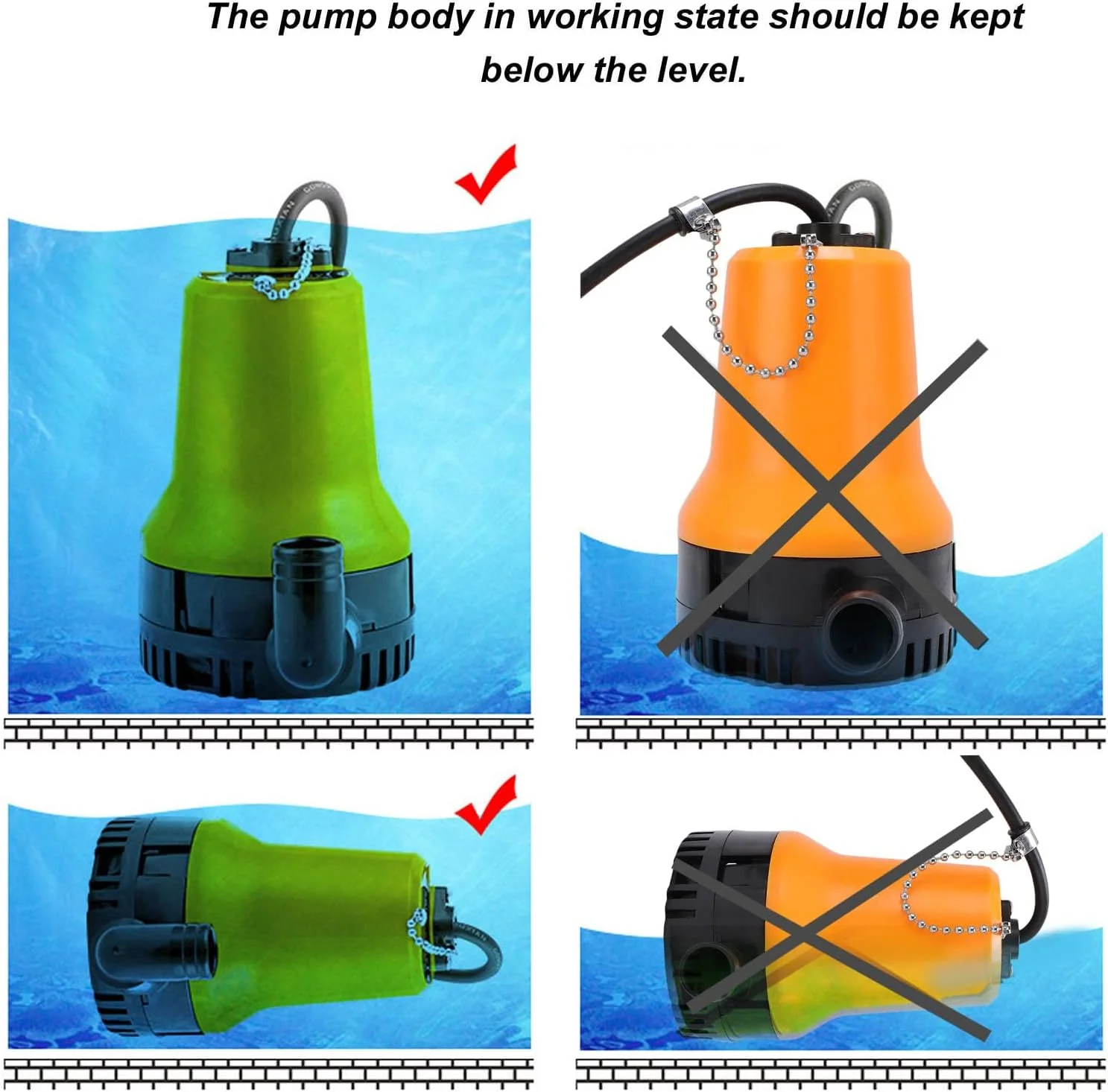 پمپ آب غوطه ور Asixxsix، پمپ انتقال آب 45 واتی با نرخ جریان 4200 لیتر در ساعت، پمپ کاربردی برای تخلیه استخر، زیرزمین، قایق، باغ، آبگرمکن، حوضچه
