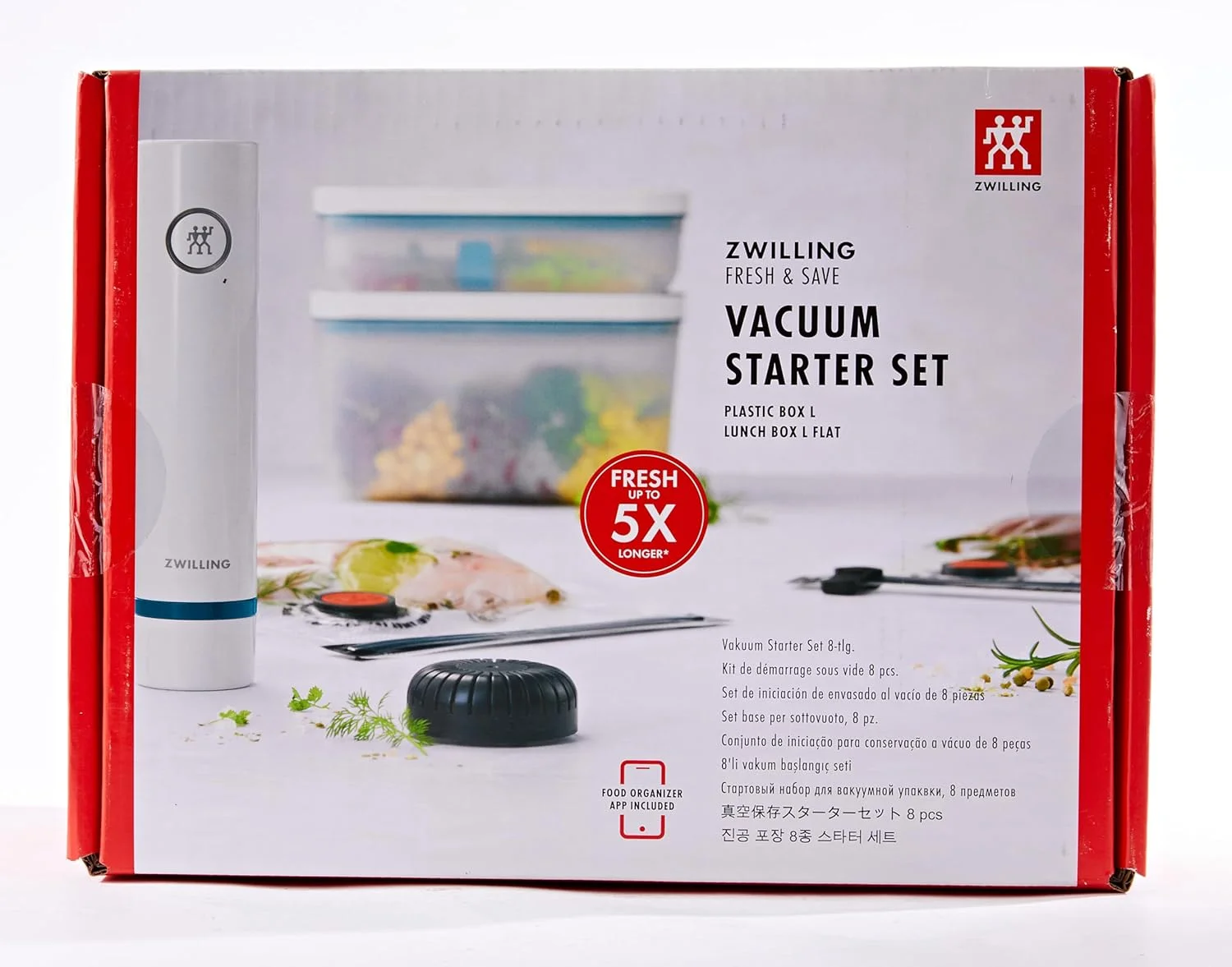 ست استارتر 8 تکه وکیوم Zwilling Fresh & Save La Mer. پمپ + ظروف پلاستیکی قابل انباشت: قابل استفاده در مایکروویو و ماشین ظرفشویی + کیسه های وکیوم: قابل استفاده در فریزر، مقاوم در برابر حرارت و قابل استفاده در مایکروویو. ست استارتر 8 تکه وکیوم Zwilling Fresh & Save La Mer. پمپ + ظروف پلاستیکی قابل انباشت: قابل استفاده در مایکروویو و ماشین ظرفشویی + کیسه های وکیوم: قابل استفاده در فریزر، مقاوم در برابر حرارت و قابل استفاده در مایکروویو.