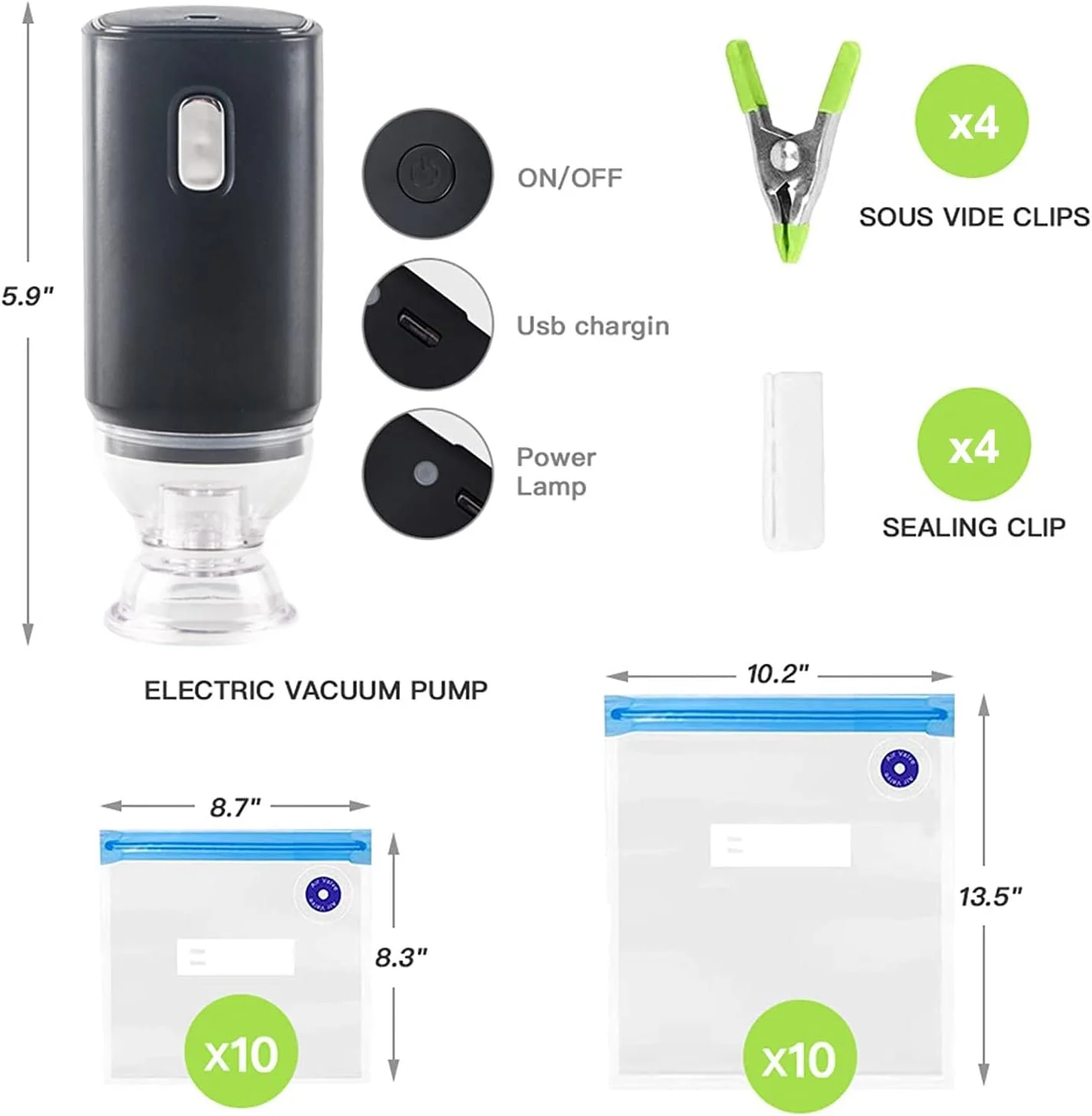 دستگاه وکیوم برقی غذا WinCheer با 20 کیسه نگهداری قابل استفاده مجدد، کیت دستگاه Sous Vide برای Anova، پمپ هوای اجاق گاز Joule با 4 گیره آب بندی و 4 گیره Sous Vide (دستگاه وکیوم و 20 بسته) دستگاه وکیوم برقی غذا WinCheer با 20 کیسه نگهداری قابل استفاده مجدد، کیت دستگاه Sous Vide برای Anova، پمپ هوای اجاق گاز Joule با 4 گیره آب بندی و 4 گیره Sous Vide (دستگاه وکیوم و 20 بسته)