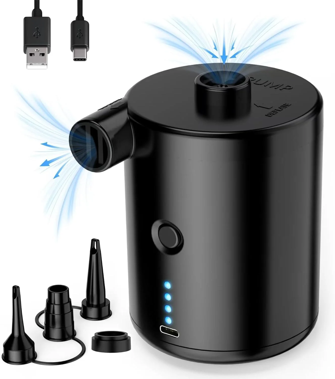 پمپ باد برقی SLEEPHEAD® برای وسایل بادی، باتری 4000mAh Type-C قابل حمل و شارژ، شامل 4 نازل، پمپ های دمنده/مکنده برای استخر، قایق، کمپینگ، حلقه شنا پمپ باد برقی SLEEPHEAD® برای وسایل بادی، باتری 4000mAh Type-C قابل حمل و شارژ، شامل 4 نازل، پمپ های دمنده/مکنده برای استخر، قایق، کمپینگ، حلقه شنا