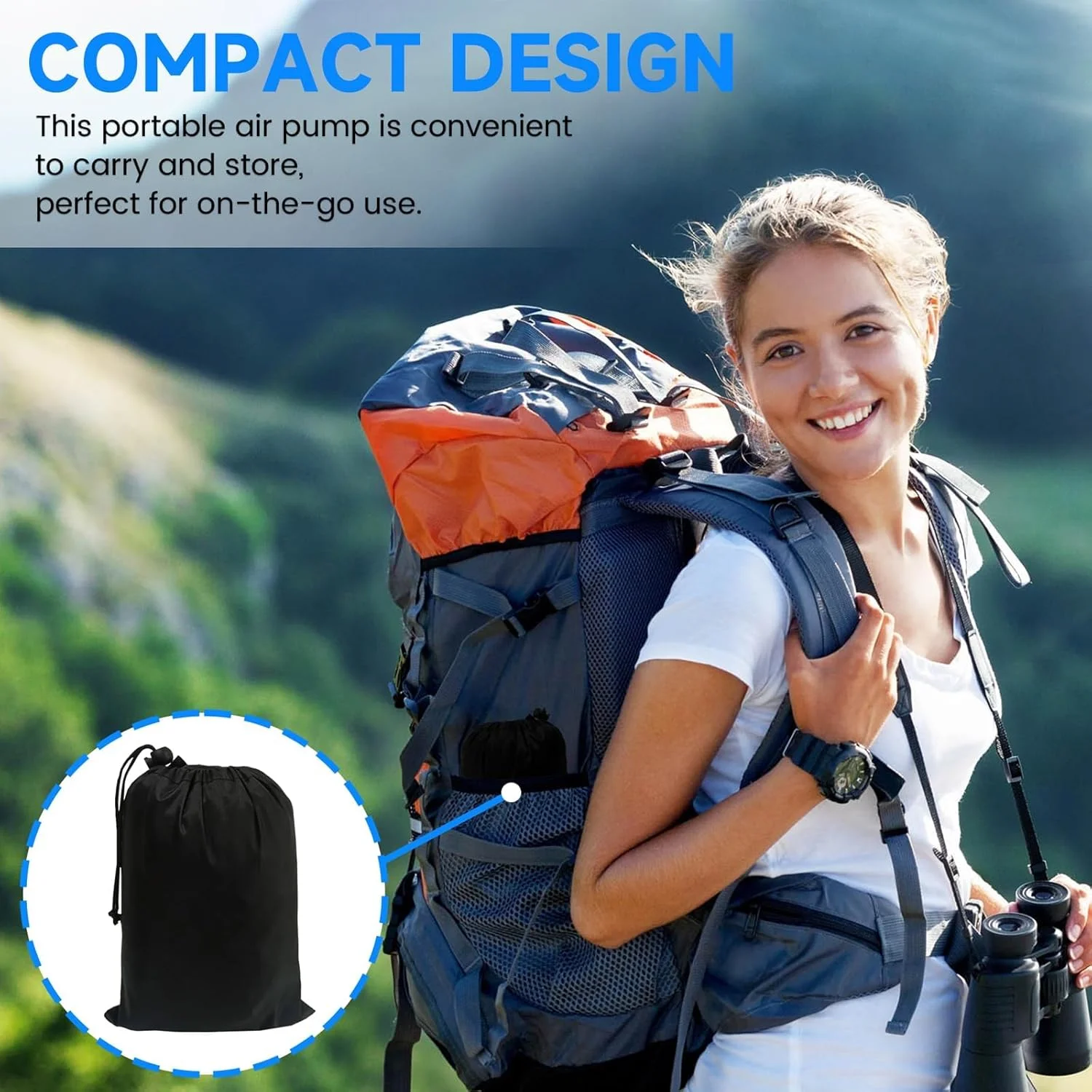 پمپ باد برقی SLEEPHEAD® برای وسایل بادی، باتری 4000mAh Type-C قابل حمل و شارژ، شامل 4 نازل، پمپ های دمنده/مکنده برای استخر، قایق، کمپینگ، حلقه شنا