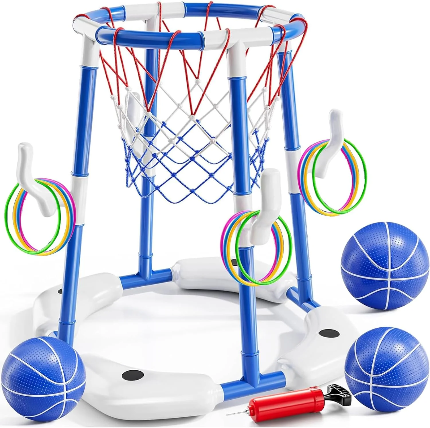 اسباب بازی های استخر Pomefar، بازی حلقه ای شناور 2 در 1 با 3 توپ و پمپ، اسباب بازی های بسکتبال استخر شنا در فضای باز برای مهمانی خانوادگی