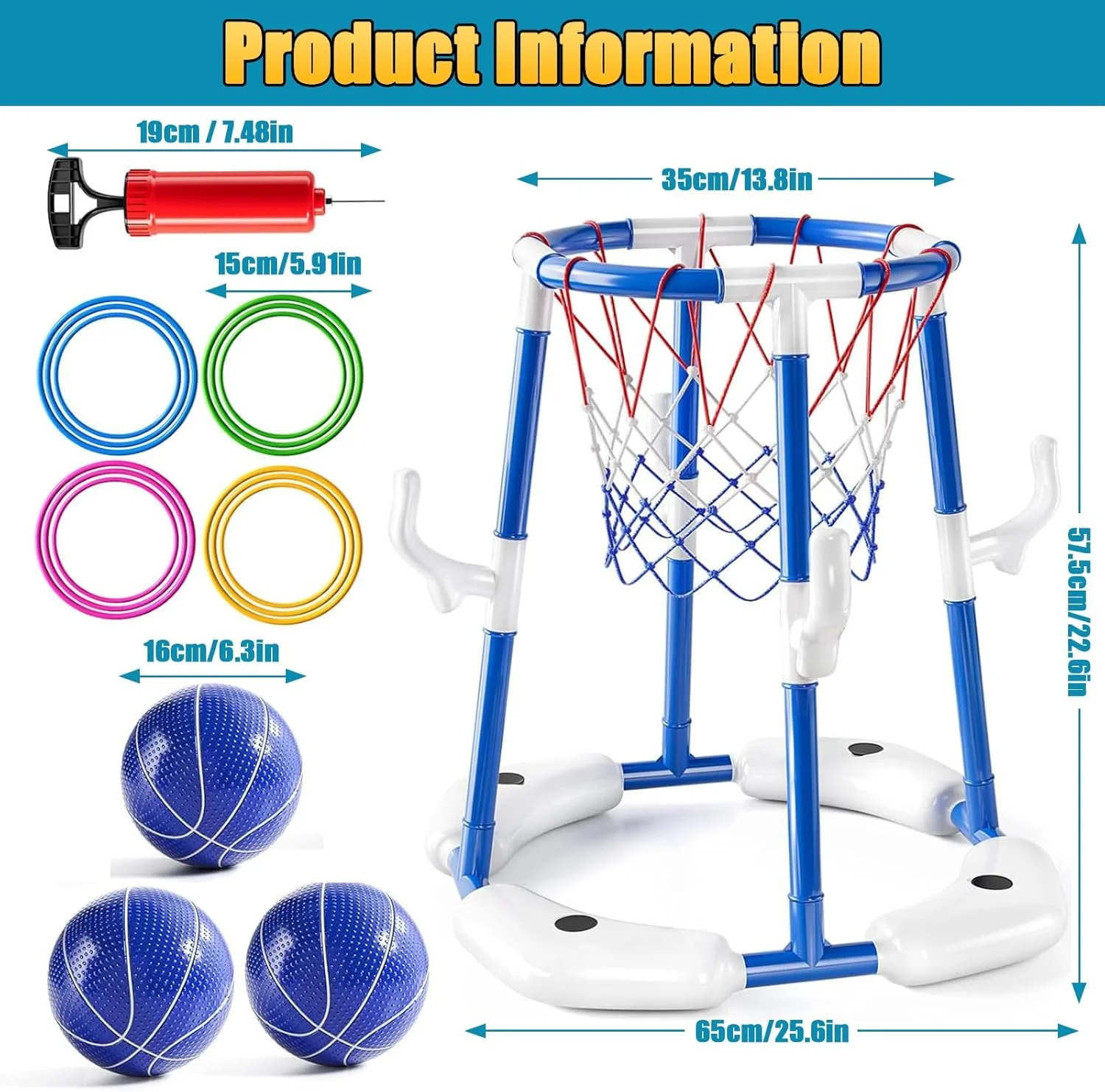 اسباب بازی های استخر Pomefar، بازی حلقه ای شناور 2 در 1 با 3 توپ و پمپ، اسباب بازی های بسکتبال استخر شنا در فضای باز برای مهمانی خانوادگی