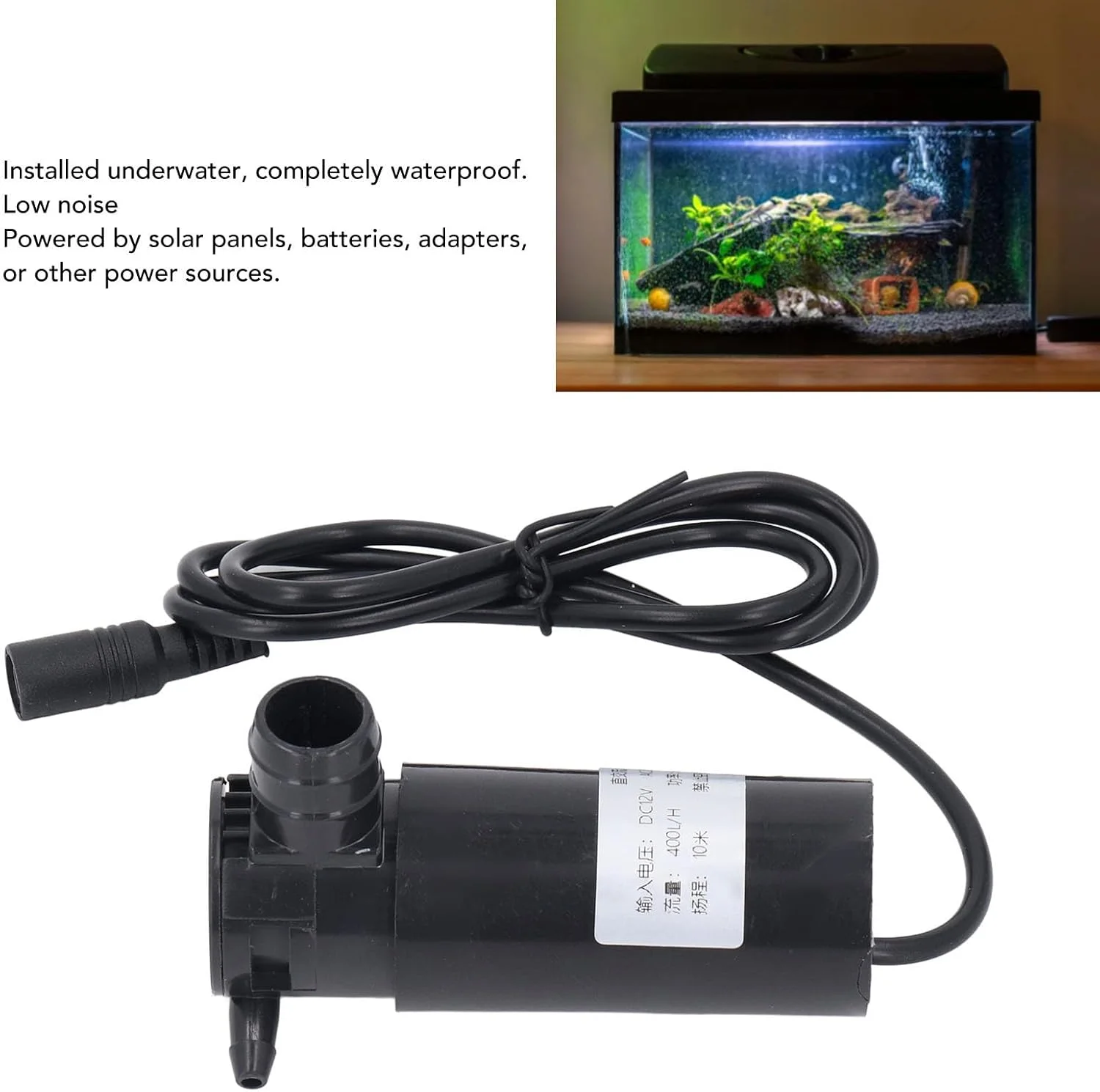 پمپ شناور 400 لیتر در ساعت Cryfokt، DC 12V برای فواره ها، استخرهای شنا، آکواریوم ها