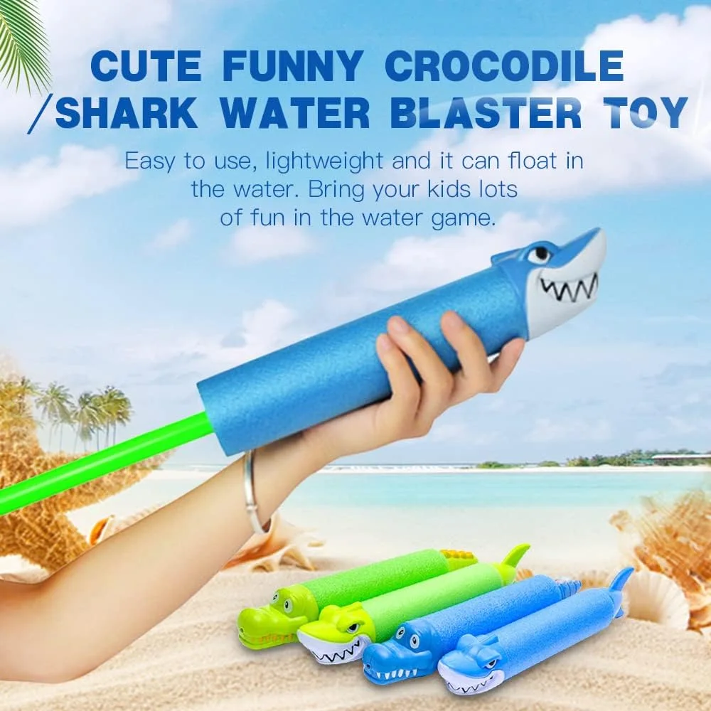 تفنگ آب پاش طرح کوسه بامزه، اسباب بازی تفنگ آبی پمپی مناسب استخر و ساحل