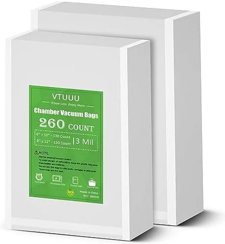 کیسه های وکیوم سیلر محفظه VTUUU، سایز کوارت 260 عدد 8" x 12"، سایز پینت 6" x 10"، کیسه های وکیوم محفظه از پیش برش خورده - بدون BPA - کیسه های دستگاه محفظه سنگین