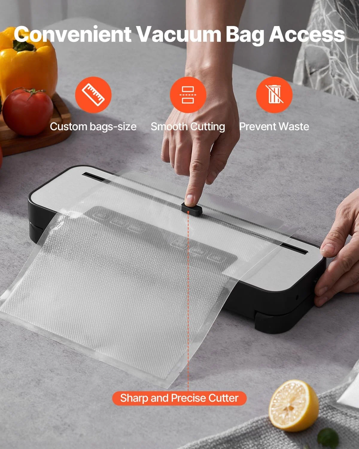 VEVOR Food Vacuum Sealer 100W Food Vacuum Packing Machine 60kPa Multifunctional Compact Automatic Air Sealer 5 in 1 with Built-in Cutter, 10 Bags
