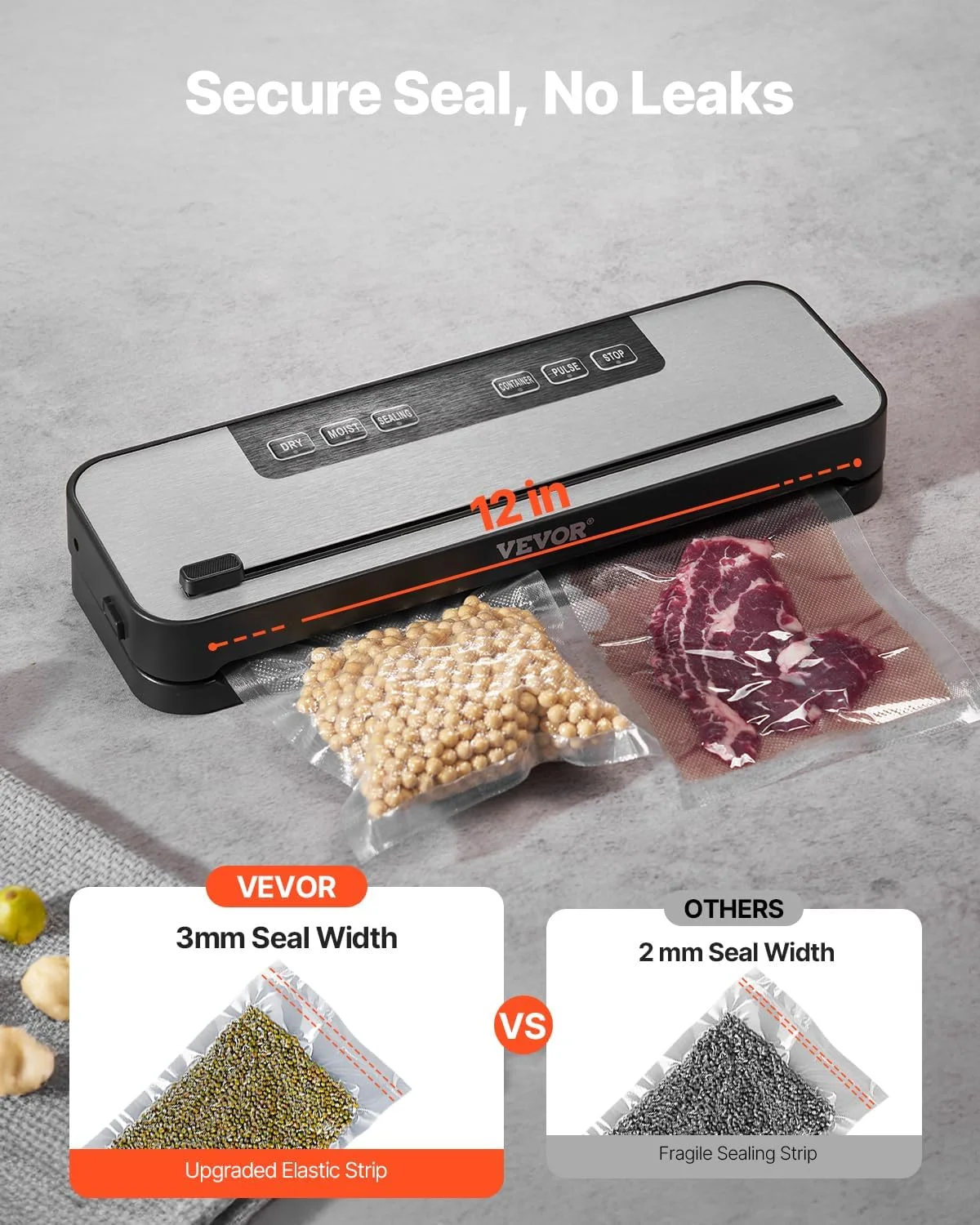 VEVOR Food Vacuum Sealer 100W Food Vacuum Packing Machine 60kPa Multifunctional Compact Automatic Air Sealer 5 in 1 with Built-in Cutter, 10 Bags