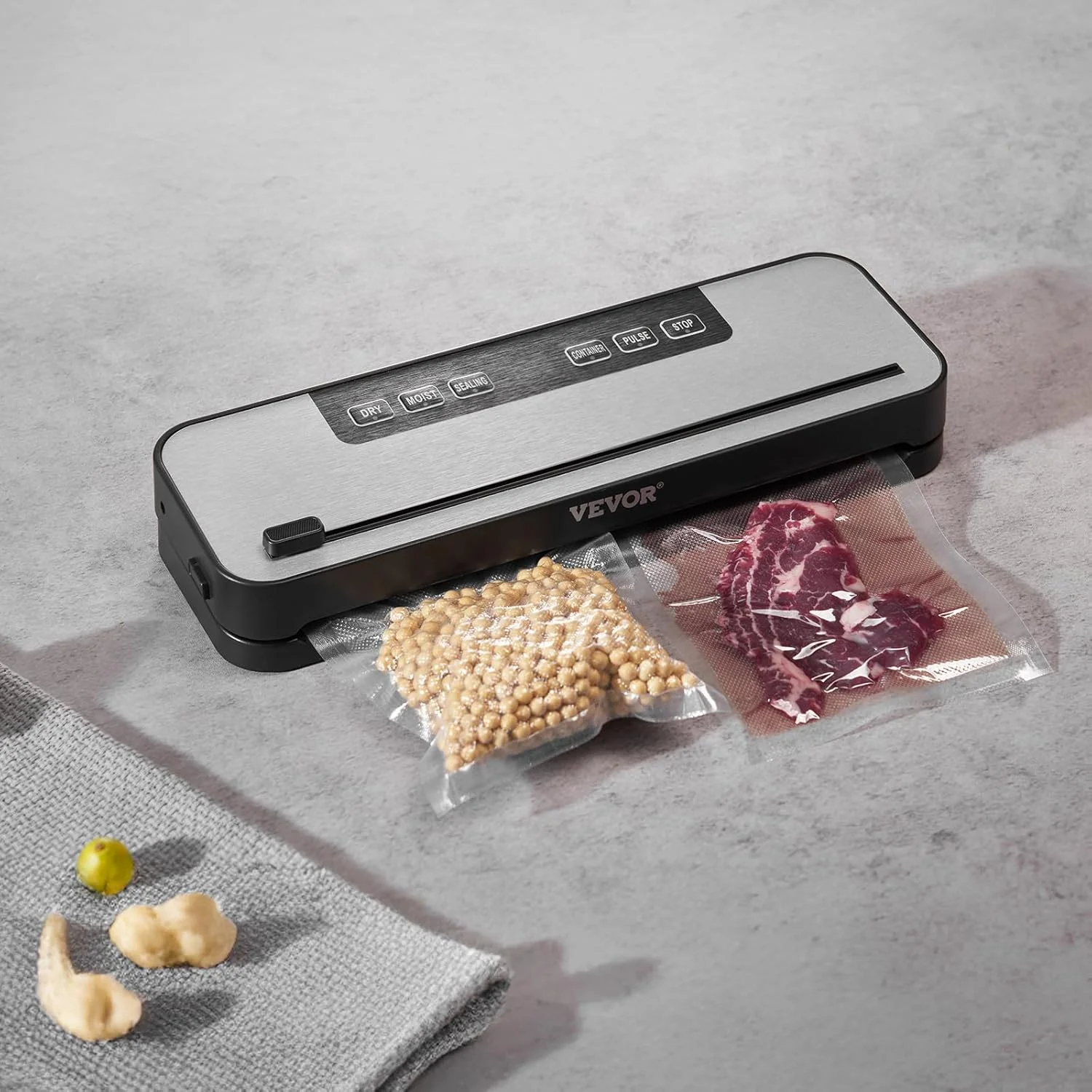 VEVOR Food Vacuum Sealer 100W Food Vacuum Packing Machine 60kPa Multifunctional Compact Automatic Air Sealer 5 in 1 with Built-in Cutter, 10 Bags