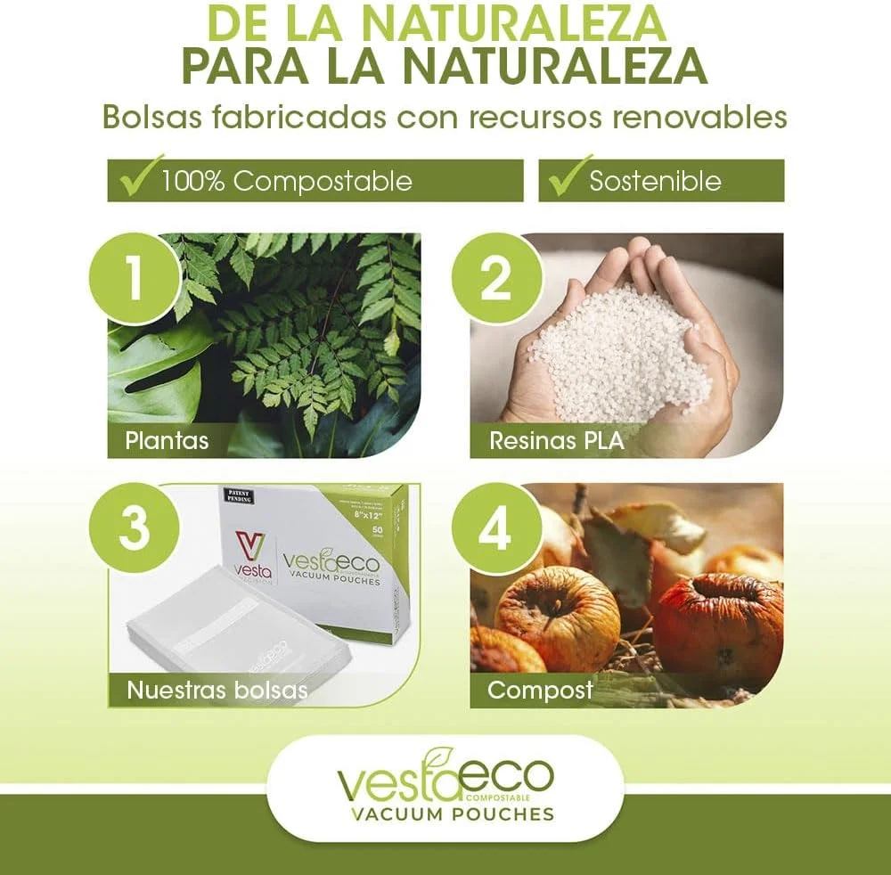 رول کیسه های وکیوم سیلر زیست تخریب پذیر VestaEco | بسته 2 عددی 11x20 | دارای گواهینامه OK Compost | در انتظار ثبت اختراع | عالی برای نگهداری مواد غذایی یا سو وید | محافظ پایدار محیط زیست | رول کیسه های وکیوم سیلر زیست تخریب پذیر VestaEco | بسته 2 عددی 11x20 | دارای گواهینامه OK Compost | در انتظار ثبت اختراع | عالی برای نگهداری مواد غذایی یا سو وید | محافظ پایدار محیط زیست |