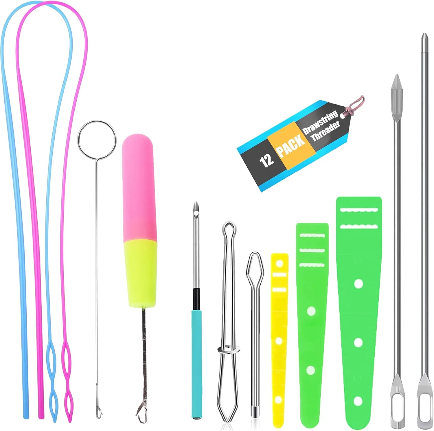 ابزار نخ کش بند ناف، 12 عدد ابزار نخ کش بند ناف حلقه ای، ابزار نخ کش بند ناف برای شلوار و کت، بند ناف برای هودی و ژاکت، سوزن نخ کن برای خیاطی دستی ابزار نخ کش بند ناف، 12 عدد ابزار نخ کش بند ناف حلقه ای، ابزار نخ کش بند ناف برای شلوار و کت، بند ناف برای هودی و ژاکت، سوزن نخ کن برای خیاطی دستی