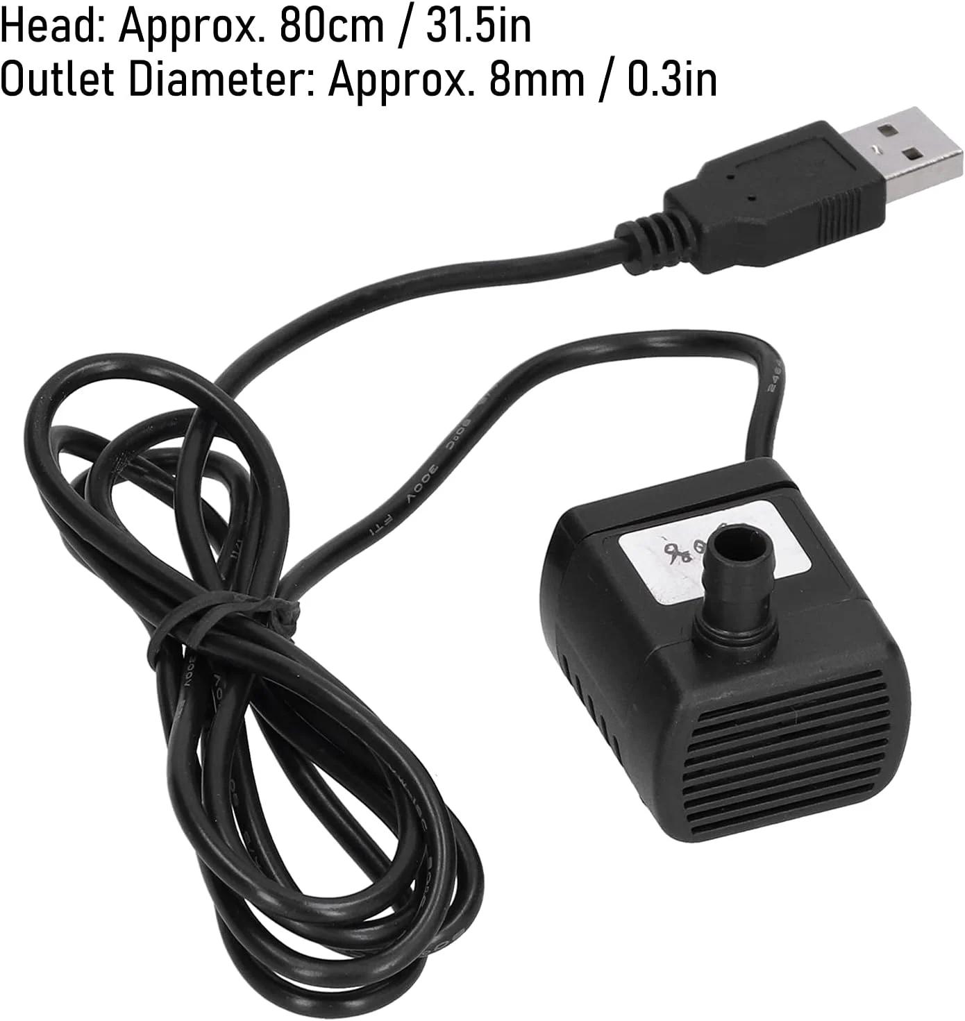 پمپ آب بدون جاروبک DC ViaGasaFamido، پمپ مینی غوطه ور با دوشاخه USB مدل 0508، هد 80 سانتی متری ABS با فنجان مکش برای خشکی و آب