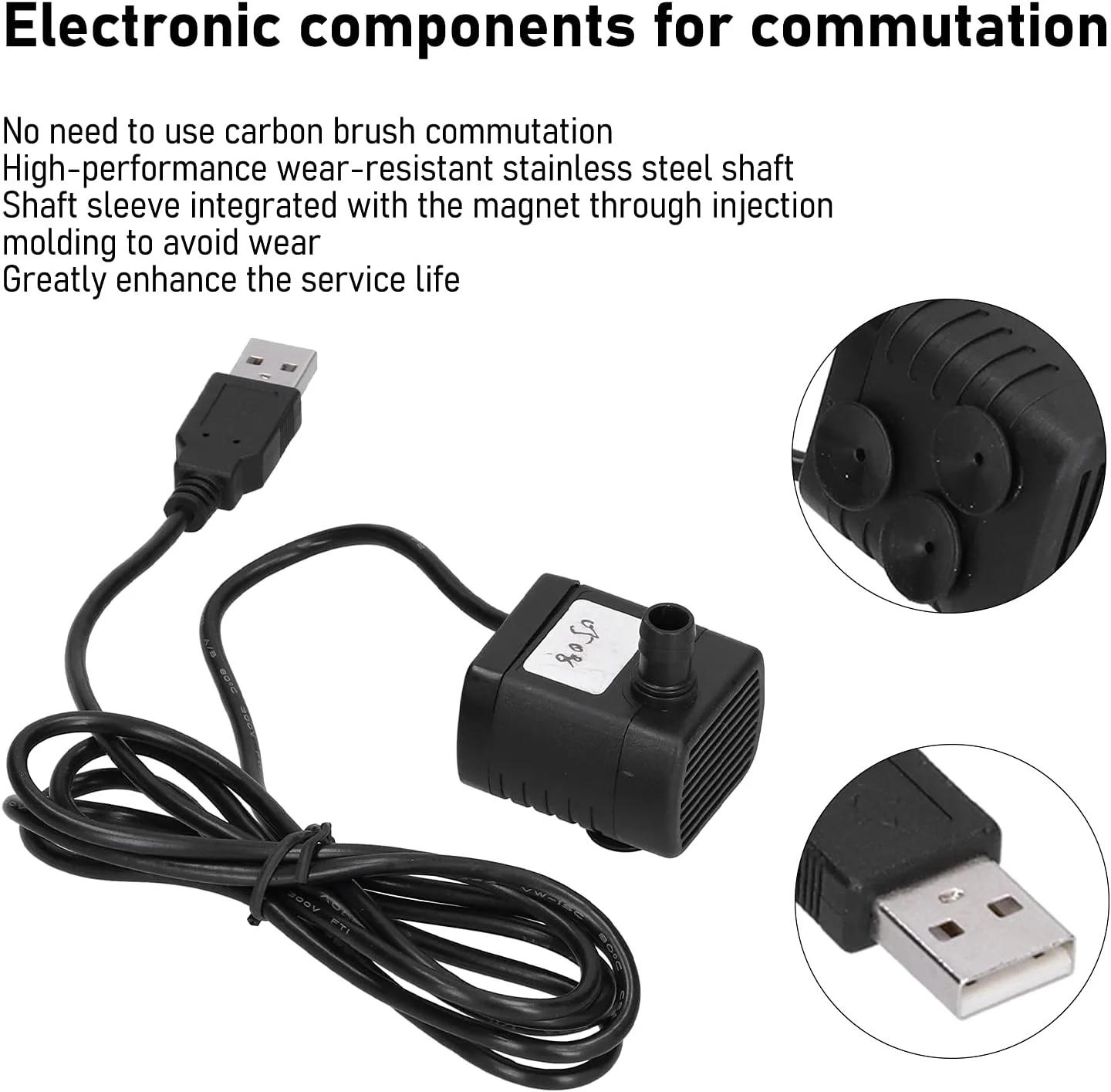 پمپ آب بدون جاروبک DC ViaGasaFamido، پمپ مینی غوطه ور با دوشاخه USB مدل 0508، هد 80 سانتی متری ABS با فنجان مکش برای خشکی و آب