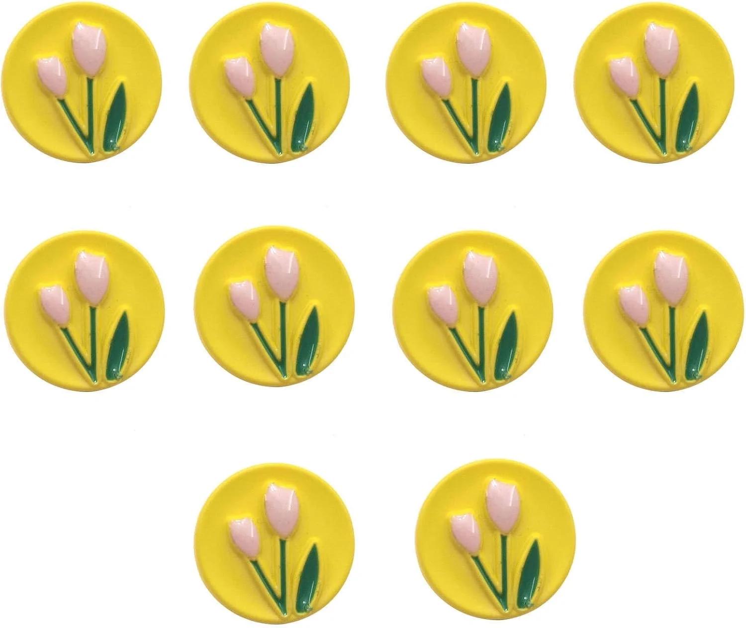 10 عدد دکمه پلاستیکی کوچک پایه دار، دکمه های بچه گانه، دکمه های گل برای ژاکت، دکمه های لباس برای ژاکت های زیبا، ژاکت بافتنی DIY - زرد - 21 میلی متر