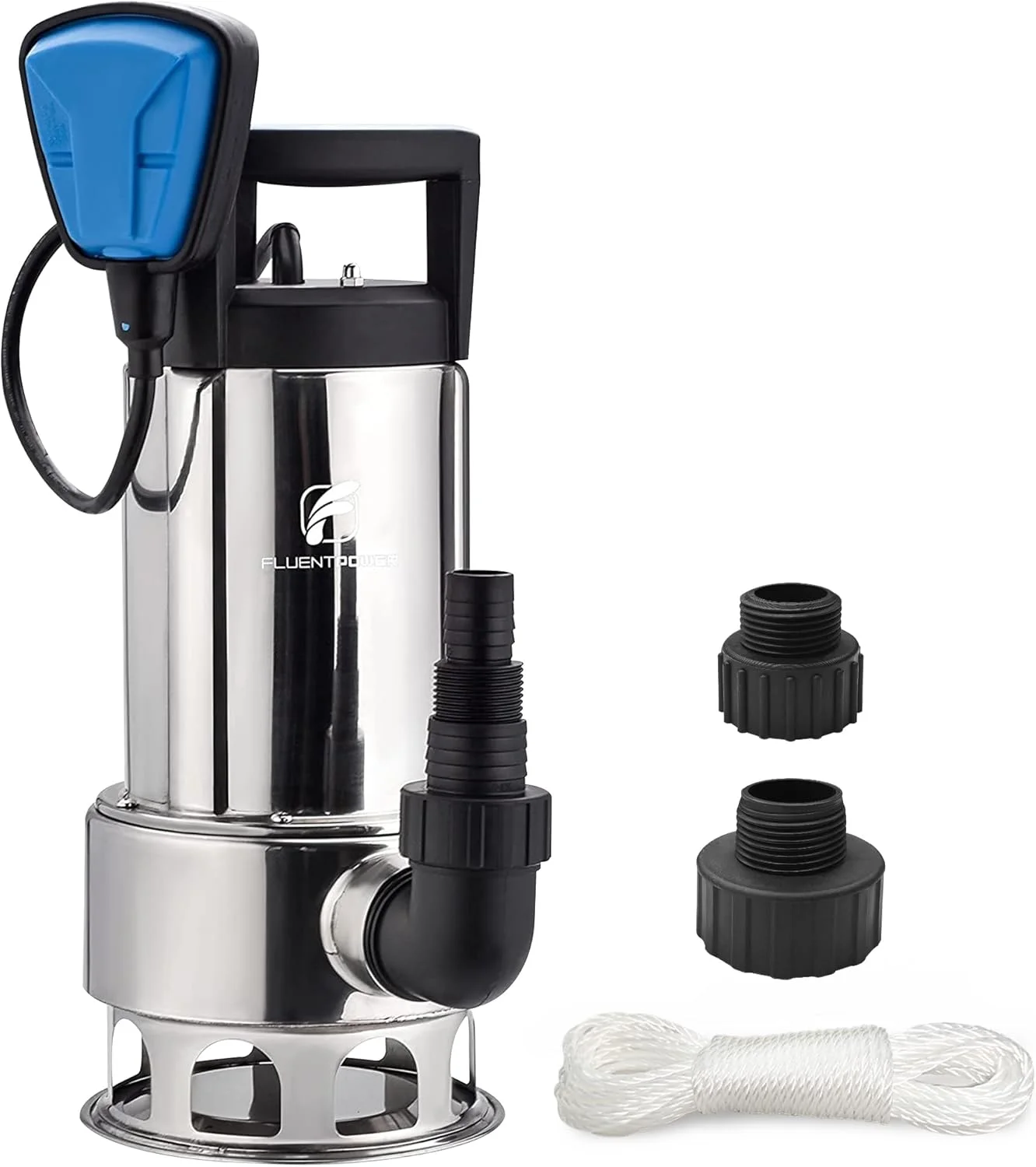 پمپ لجن کش شناور FLUENTPOWER با قدرت 3/4 اسب بخار و ظرفیت 4000GPH، پمپ مستغرق استیل ضد زنگ، تخلیه آب تمیز/کثیف برای زیرزمین، سیلاب، انبار، استخر، حوض، باغ، وان آب گرم، عملکرد دستی خودکار/پیوسته توسط سوئیچ شناور