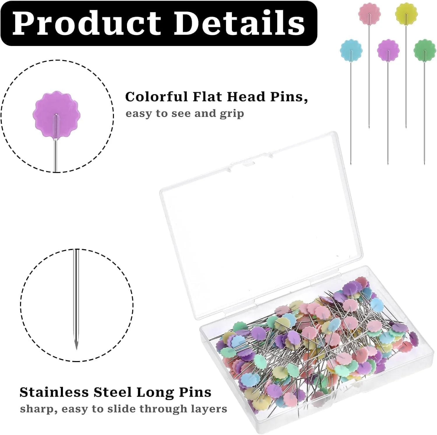 200 عدد سوزن ته گرد گلدار تخت برای لحاف دوزی، خیاطی، ساخت زیورآلات و تزئینات 200 عدد سوزن ته گرد گلدار تخت برای لحاف دوزی، خیاطی، ساخت زیورآلات و تزئینات