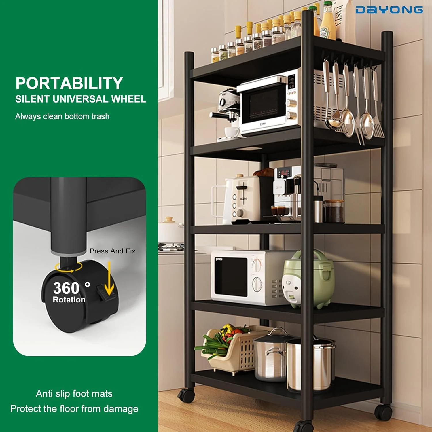 قفسه مایکروویو DAYONG، قفسه نانوایی آشپزخانه 5 طبقه، قفسه ذخیره سازی آشپزخانه سنگین با چرخ های غلتکی، کابینت سازمان دهنده چرخ دستی ذخیره سازی برای آشپزخانه اتاق خواب اتاق نشیمن انبار دفتر قفسه مایکروویو DAYONG، قفسه نانوایی آشپزخانه 5 طبقه، قفسه ذخیره سازی آشپزخانه سنگین با چرخ های غلتکی، کابینت سازمان دهنده چرخ دستی ذخیره سازی برای آشپزخانه اتاق خواب اتاق نشیمن انبار دفتر