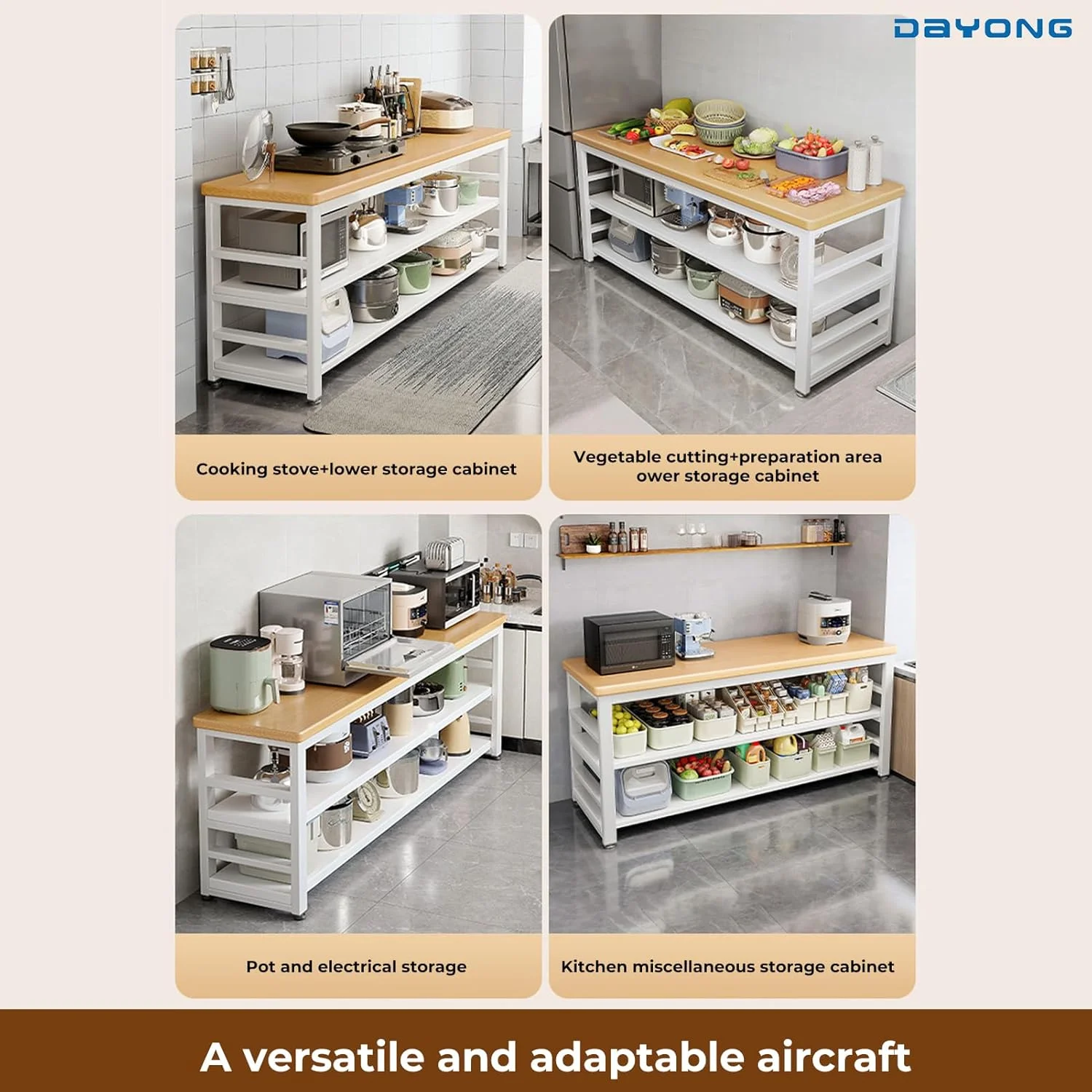 جزیره آشپزخانه 3 طبقه DAYONG، پیشخوان جزیره ای جامد با عرض 80 سانتی متر، قفسه ذخیره سازی آشپزخانه با صفحه کار ضخیم و ساختار فولادی پایدار، میز کار آماده سازی چند منظوره (عرض 80 سانتی متر) جزیره آشپزخانه 3 طبقه DAYONG، پیشخوان جزیره ای جامد با عرض 80 سانتی متر، قفسه ذخیره سازی آشپزخانه با صفحه کار ضخیم و ساختار فولادی پایدار، میز کار آماده سازی چند منظوره (عرض 80 سانتی متر)