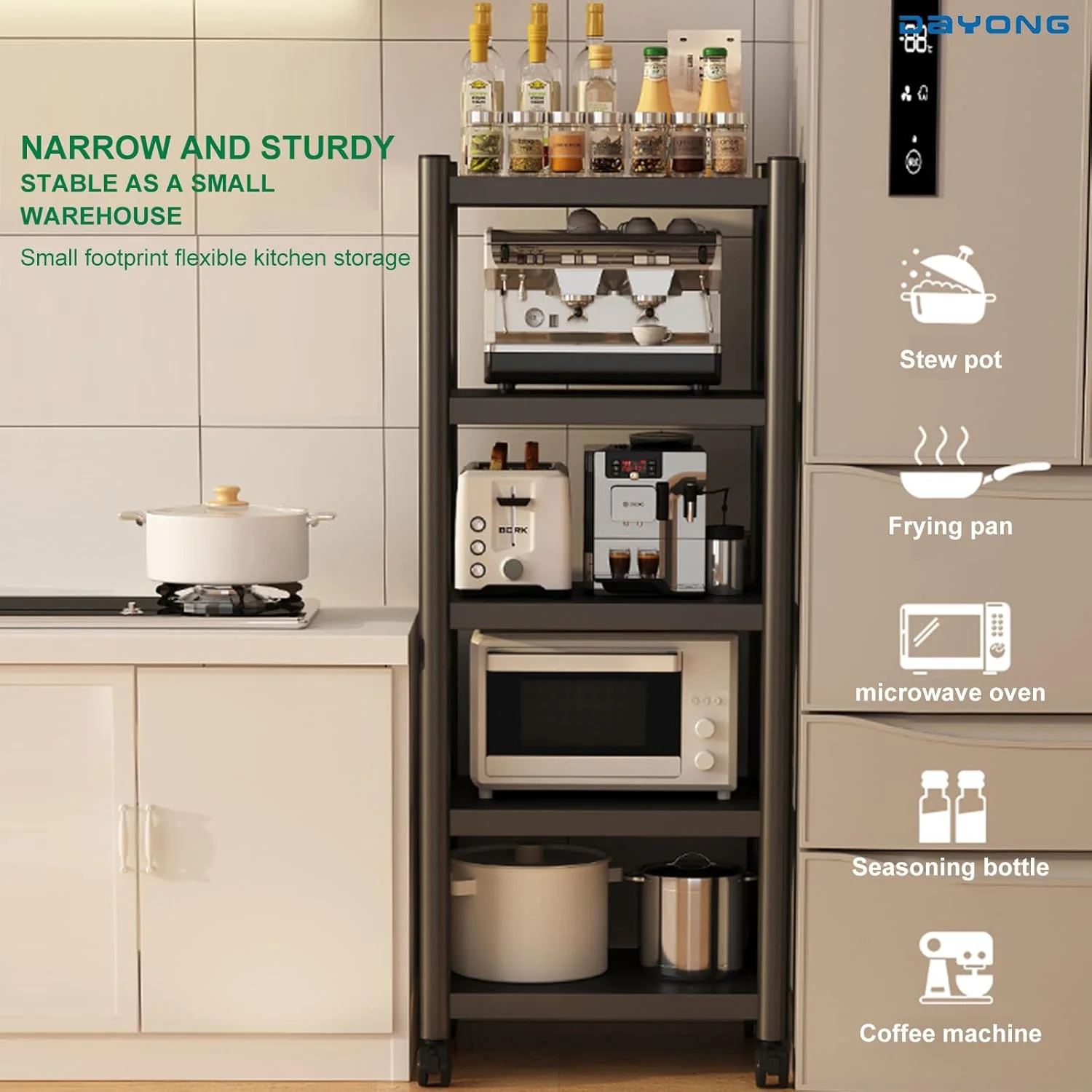 قفسه مایکروویو DAYONG، قفسه نانوایی آشپزخانه 5 طبقه، قفسه ذخیره سازی آشپزخانه سنگین با چرخ های غلتکی، کابینت سازمان دهنده چرخ دستی ذخیره سازی برای آشپزخانه اتاق خواب اتاق نشیمن انبار دفتر قفسه مایکروویو DAYONG، قفسه نانوایی آشپزخانه 5 طبقه، قفسه ذخیره سازی آشپزخانه سنگین با چرخ های غلتکی، کابینت سازمان دهنده چرخ دستی ذخیره سازی برای آشپزخانه اتاق خواب اتاق نشیمن انبار دفتر