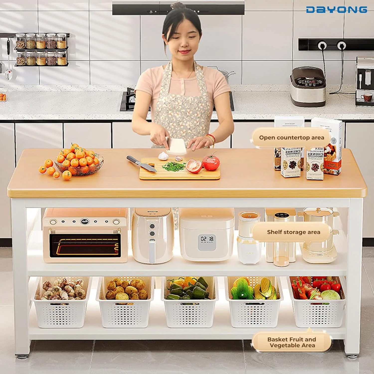 جزیره آشپزخانه 3 طبقه DAYONG، پیشخوان جزیره ای جامد با عرض 80 سانتی متر، قفسه ذخیره سازی آشپزخانه با صفحه کار ضخیم و ساختار فولادی پایدار، میز کار آماده سازی چند منظوره (عرض 80 سانتی متر) جزیره آشپزخانه 3 طبقه DAYONG، پیشخوان جزیره ای جامد با عرض 80 سانتی متر، قفسه ذخیره سازی آشپزخانه با صفحه کار ضخیم و ساختار فولادی پایدار، میز کار آماده سازی چند منظوره (عرض 80 سانتی متر)