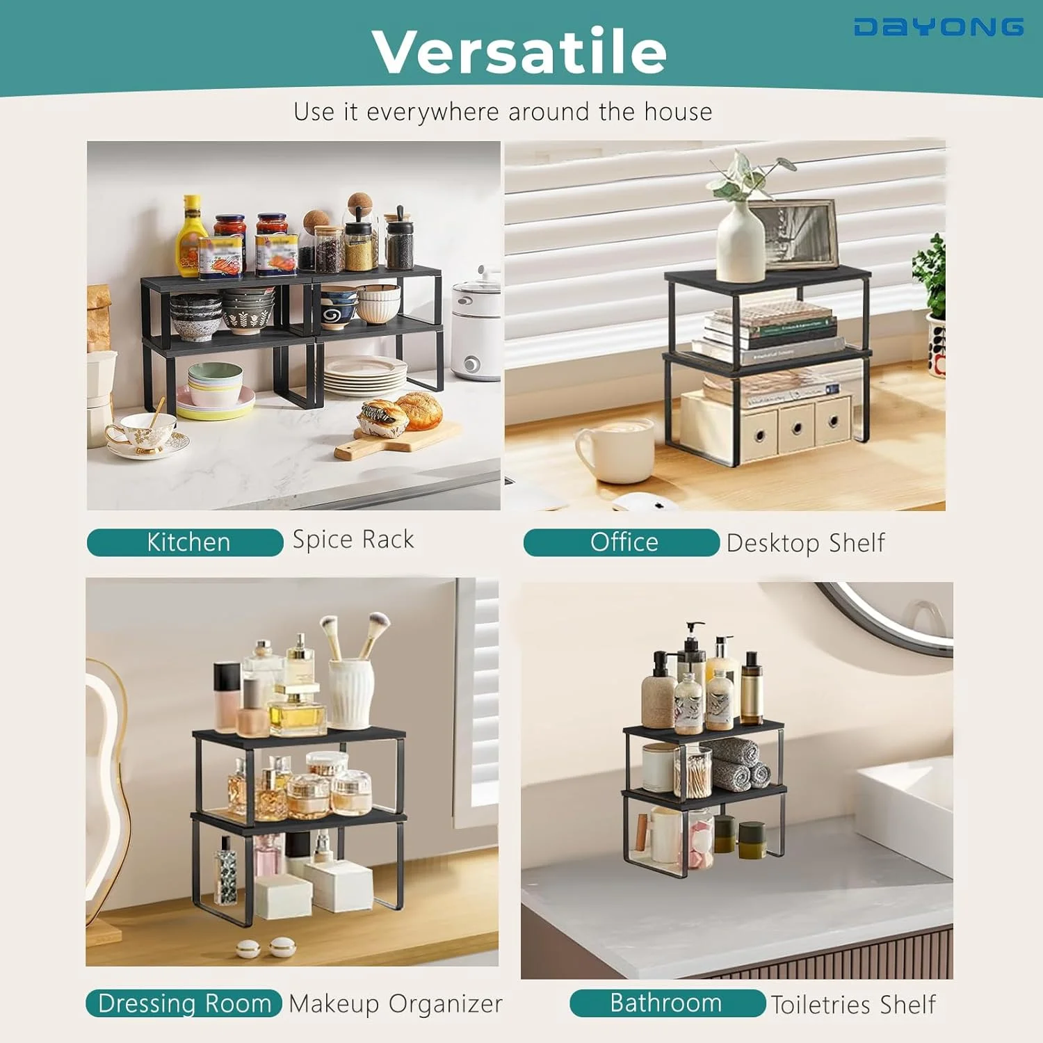 قفسه ذخیره سازی کابینت چند منظوره DAYONG، مجموعه 4 عددی قفسه سازمان دهنده کابینت آشپزخانه، قفسه ادویه جات قابل گسترش، قفسه های ذخیره سازی چوبی چند منظوره برای آشپزخانه، دفتر، حمام (مشکی) قفسه ذخیره سازی کابینت چند منظوره DAYONG، مجموعه 4 عددی قفسه سازمان دهنده کابینت آشپزخانه، قفسه ادویه جات قابل گسترش، قفسه های ذخیره سازی چوبی چند منظوره برای آشپزخانه، دفتر، حمام (مشکی)