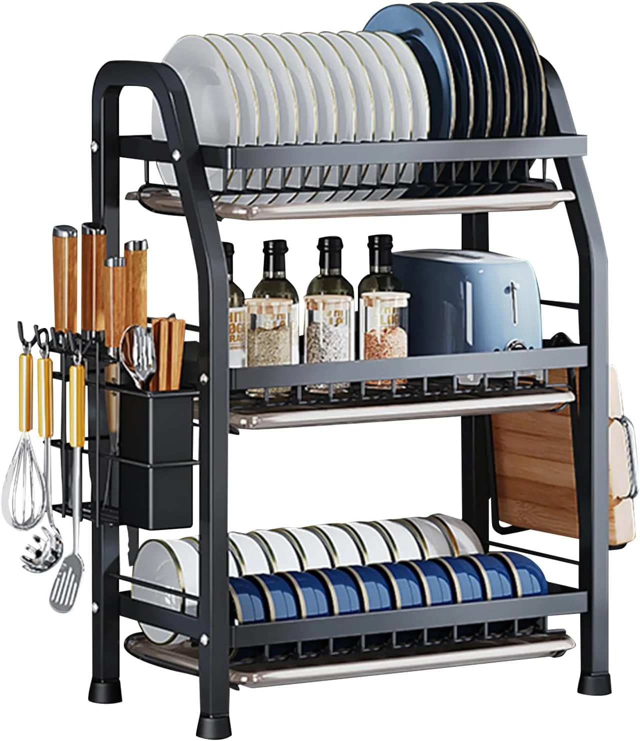 آبچکان 3 طبقه DAYONG با سینی تخلیه آب، آبگیر ظروف با جا قاشقی و تخته برش جداشدنی، استند سازمان دهنده با ظرفیت بزرگ برای روی کابینت آشپزخانه (مشکی) آبچکان 3 طبقه DAYONG با سینی تخلیه آب، آبگیر ظروف با جا قاشقی و تخته برش جداشدنی، استند سازمان دهنده با ظرفیت بزرگ برای روی کابینت آشپزخانه (مشکی)