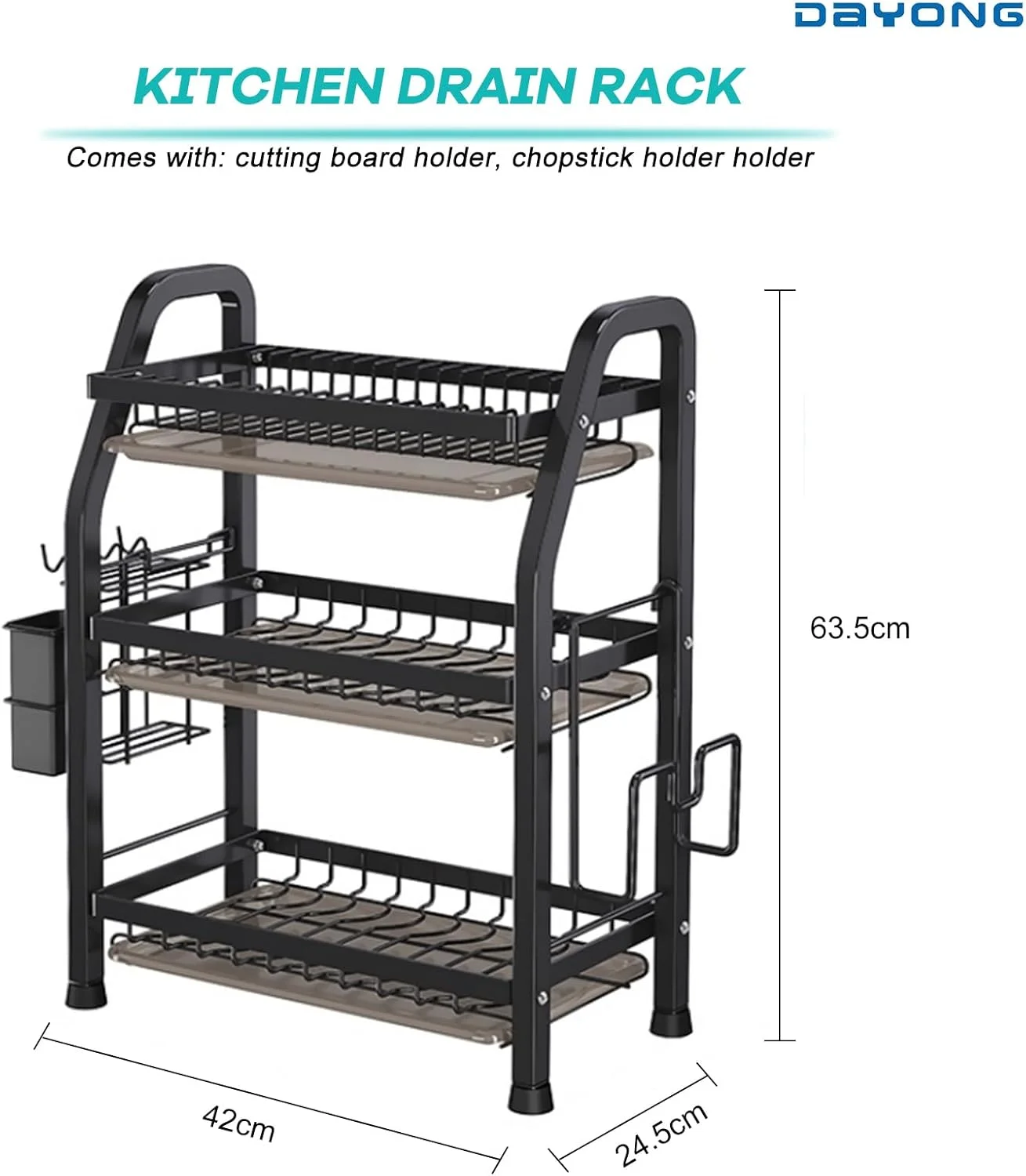 آبچکان 3 طبقه DAYONG با سینی تخلیه آب، آبگیر ظروف با جا قاشقی و تخته برش جداشدنی، استند سازمان دهنده با ظرفیت بزرگ برای روی کابینت آشپزخانه (مشکی) آبچکان 3 طبقه DAYONG با سینی تخلیه آب، آبگیر ظروف با جا قاشقی و تخته برش جداشدنی، استند سازمان دهنده با ظرفیت بزرگ برای روی کابینت آشپزخانه (مشکی)