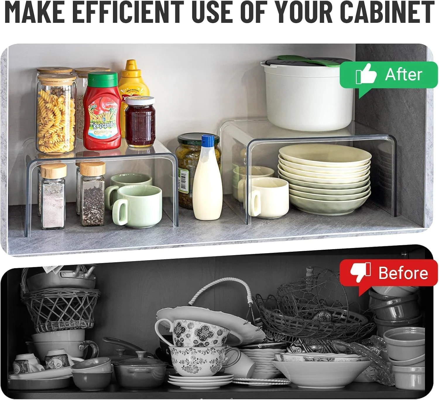 هوم حروف® قفسه نظم دهنده کابینت اکرلیک شفاف – ست 4 عددی، قفسه های ذخیره سازی آشپزخانه بادوام و قابل انباشت برای فنجان، بشقاب، انبار و میزهای پیشخوان، SL293 هوم حروف® قفسه نظم دهنده کابینت اکرلیک شفاف – ست 4 عددی، قفسه های ذخیره سازی آشپزخانه بادوام و قابل انباشت برای فنجان، بشقاب، انبار و میزهای پیشخوان، SL293