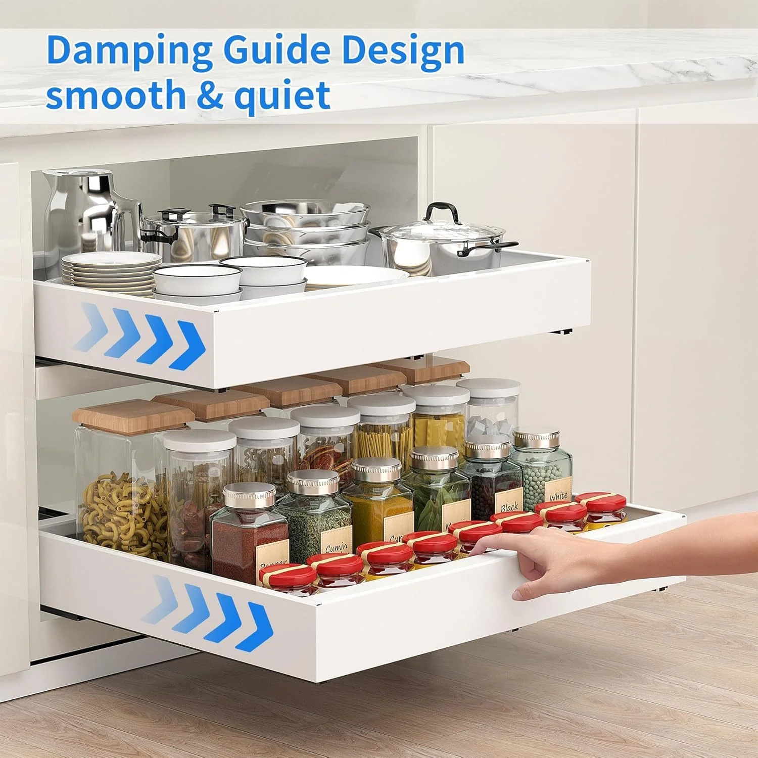 ارگانایزر کشویی کابینت آشپزخانه HSYDIY با قابلیت تنظیم عرض، مناسب برای کابینت آشپزخانه، حمام، دفتر کار، قفسه چند منظوره (سفید)