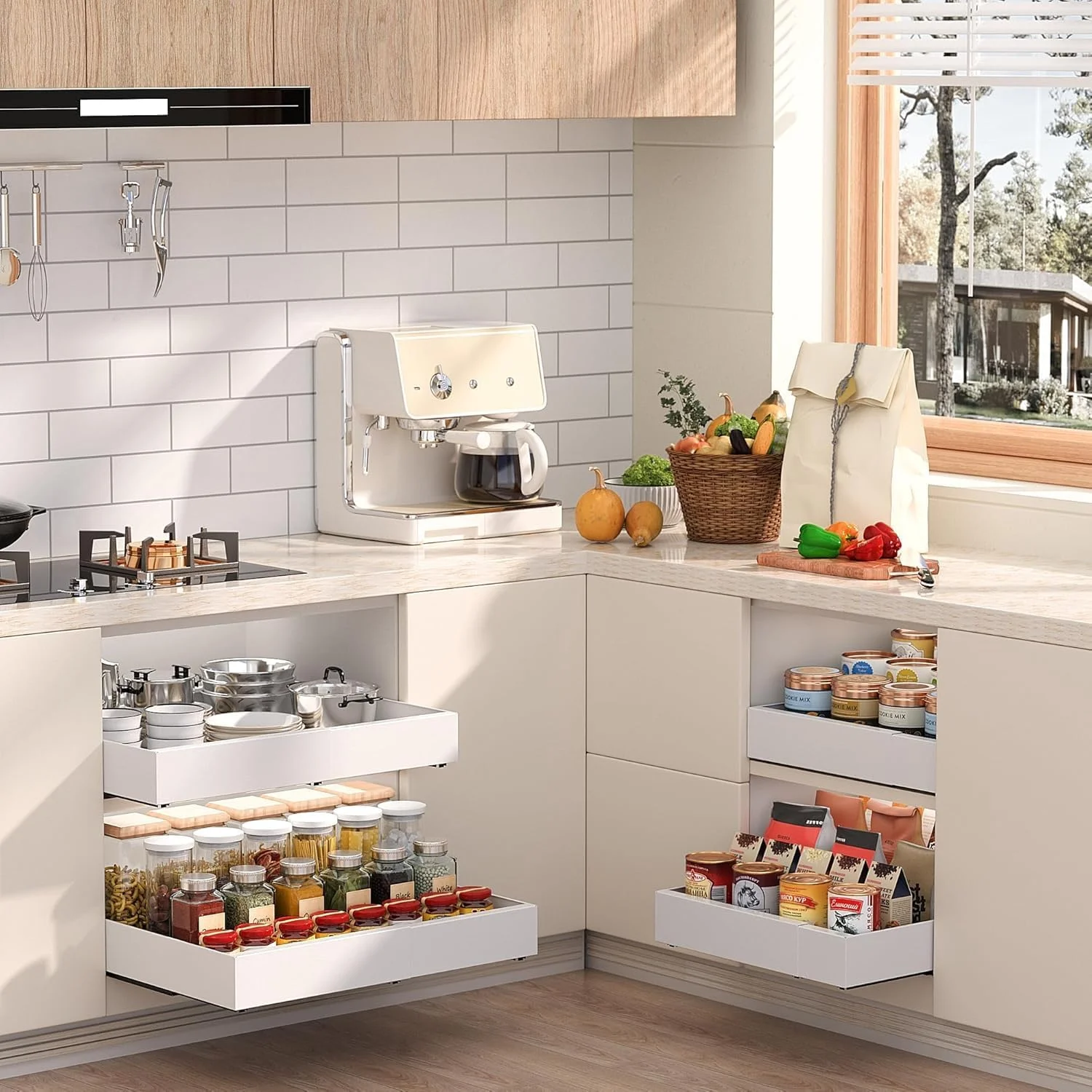 ارگانایزر کشویی کابینت آشپزخانه HSYDIY با قابلیت تنظیم عرض، مناسب برای کابینت آشپزخانه، حمام، دفتر کار، قفسه چند منظوره (سفید)