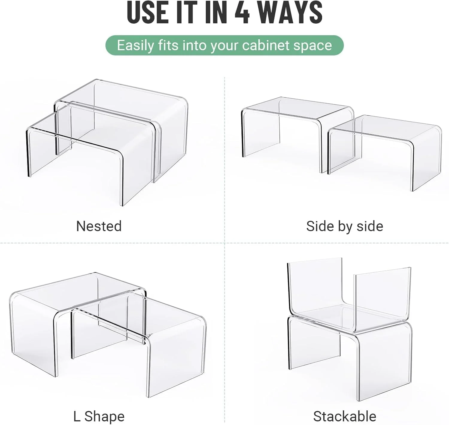هوم حروف® قفسه نظم دهنده کابینت اکرلیک شفاف – ست 4 عددی، قفسه های ذخیره سازی آشپزخانه بادوام و قابل انباشت برای فنجان، بشقاب، انبار و میزهای پیشخوان، SL293 هوم حروف® قفسه نظم دهنده کابینت اکرلیک شفاف – ست 4 عددی، قفسه های ذخیره سازی آشپزخانه بادوام و قابل انباشت برای فنجان، بشقاب، انبار و میزهای پیشخوان، SL293