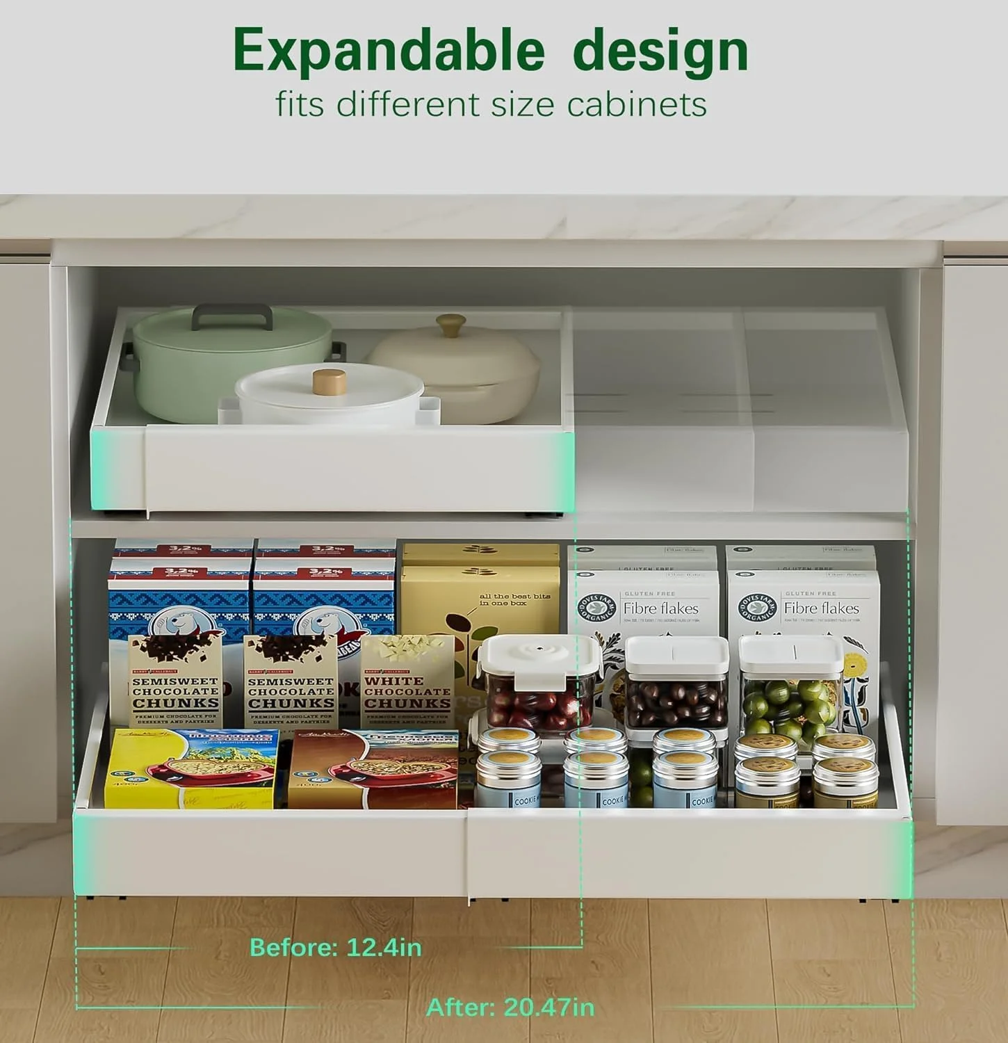 ارگانایزر کشویی کابینت آشپزخانه HSYDIY با قابلیت تنظیم عرض، مناسب برای کابینت آشپزخانه، حمام، دفتر کار، قفسه چند منظوره (سفید)