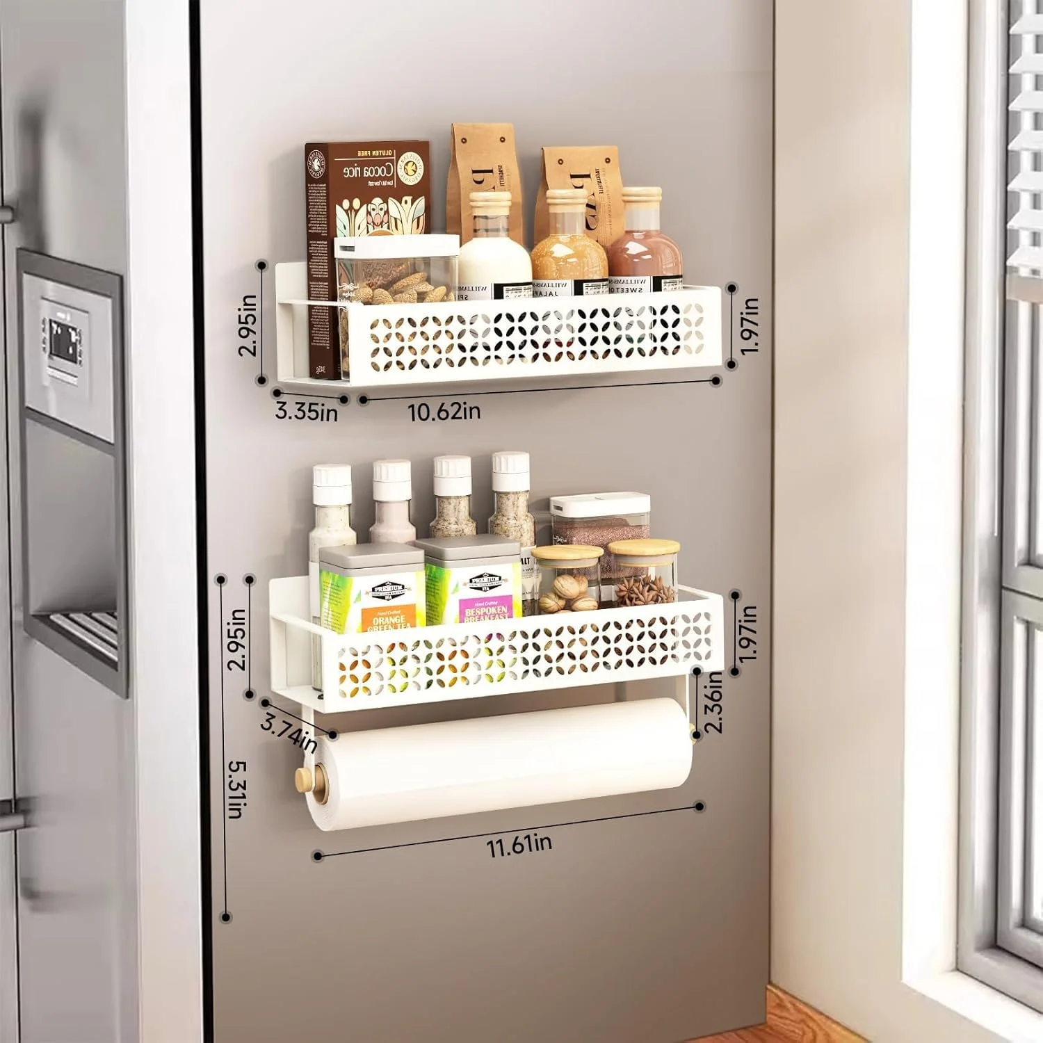 ست 2 عددی جا ادویه مغناطیسی NALACAL برای یخچال، قفسه ادویه مغناطیسی با نگهدارنده دستمال کاغذی ارتقا یافته، سازمان دهنده چاشنی یخچال قفسه مغناطیسی قوی متحرک برای نگهداری آشپزخانه (سفید) ست 2 عددی جا ادویه مغناطیسی NALACAL برای یخچال، قفسه ادویه مغناطیسی با نگهدارنده دستمال کاغذی ارتقا یافته، سازمان دهنده چاشنی یخچال قفسه مغناطیسی قوی متحرک برای نگهداری آشپزخانه (سفید)