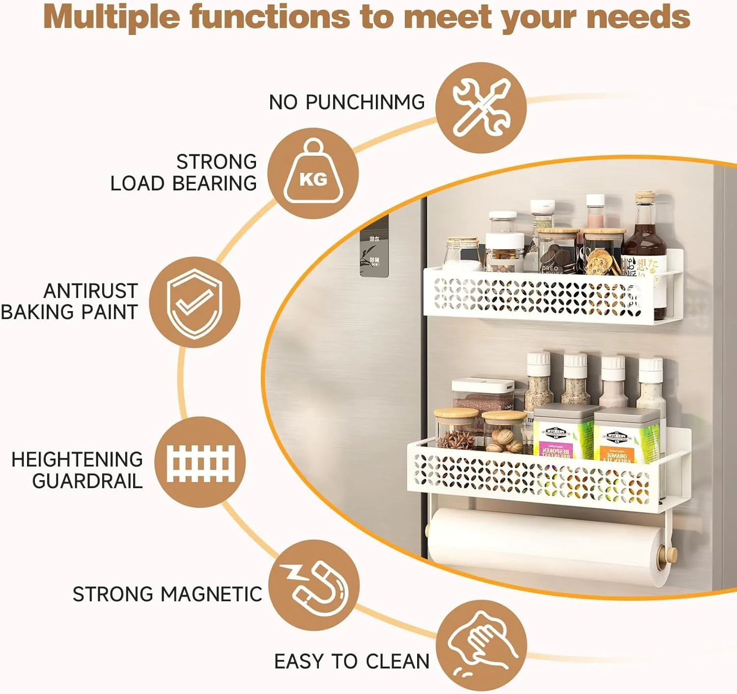 ست 2 عددی جا ادویه مغناطیسی NALACAL برای یخچال، قفسه ادویه مغناطیسی با نگهدارنده دستمال کاغذی ارتقا یافته، سازمان دهنده چاشنی یخچال قفسه مغناطیسی قوی متحرک برای نگهداری آشپزخانه (سفید) ست 2 عددی جا ادویه مغناطیسی NALACAL برای یخچال، قفسه ادویه مغناطیسی با نگهدارنده دستمال کاغذی ارتقا یافته، سازمان دهنده چاشنی یخچال قفسه مغناطیسی قوی متحرک برای نگهداری آشپزخانه (سفید)