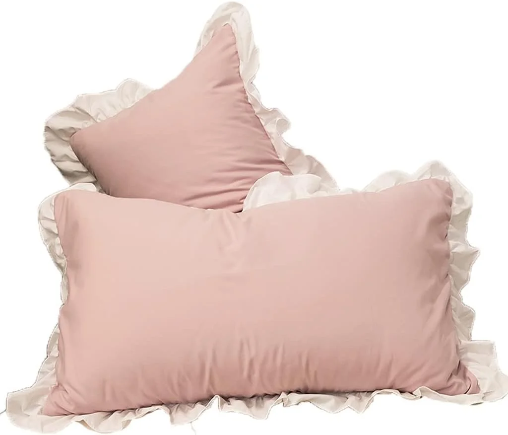 ZXM Pillowcases A Pair Of Household Lace Pillowcases Outside A Single Pillow Core Inner Sleeve 48X74cm (Color : Pink)