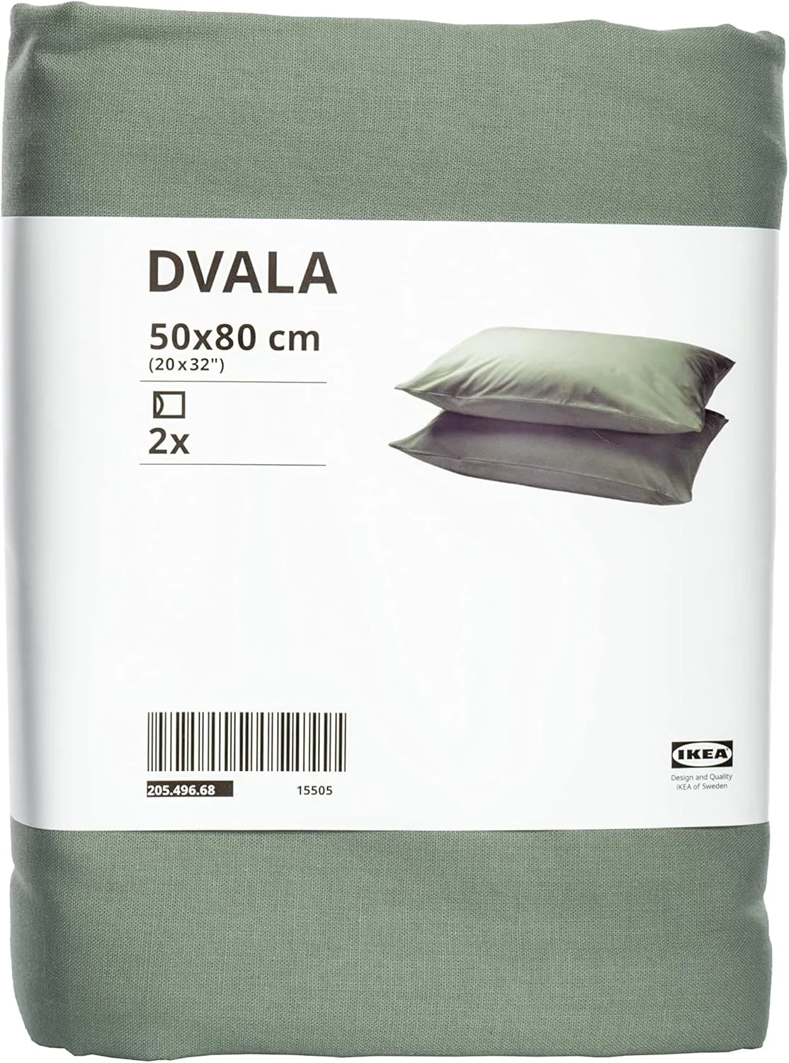 روبالشی ایکیا DVALA، خاکستری-سبز، 50x80 سانتی متر، 100% پنبه، 205.496.68 - بسته 2 عددی