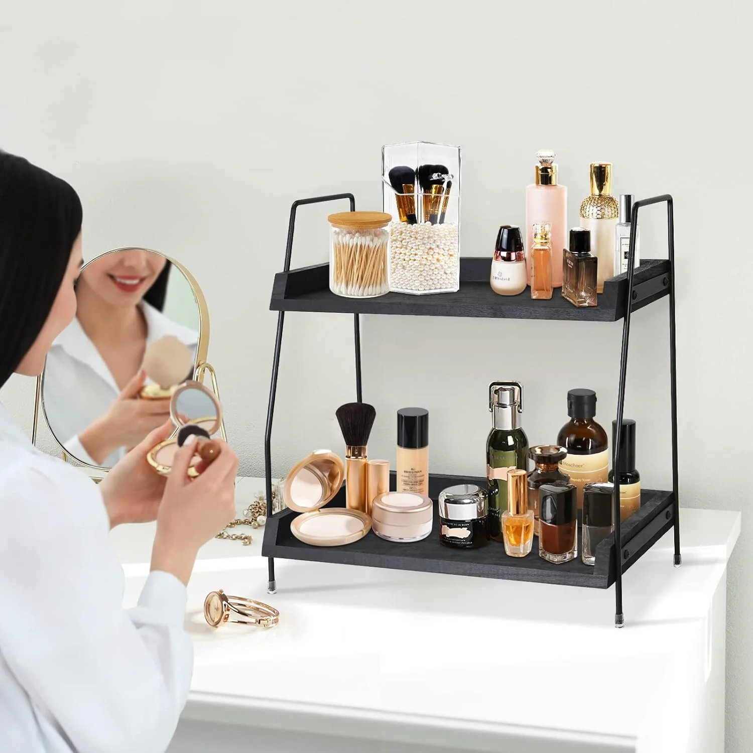 ارگانایزر و لوازم جانبی بار قهوه Megsooul، ارگانایزر استیشن قهوه، قفسه آشپزخانه، استوریج چاشنی قهوه، قفسه نگهدارنده درب لیوان برای حمام (مشکی)