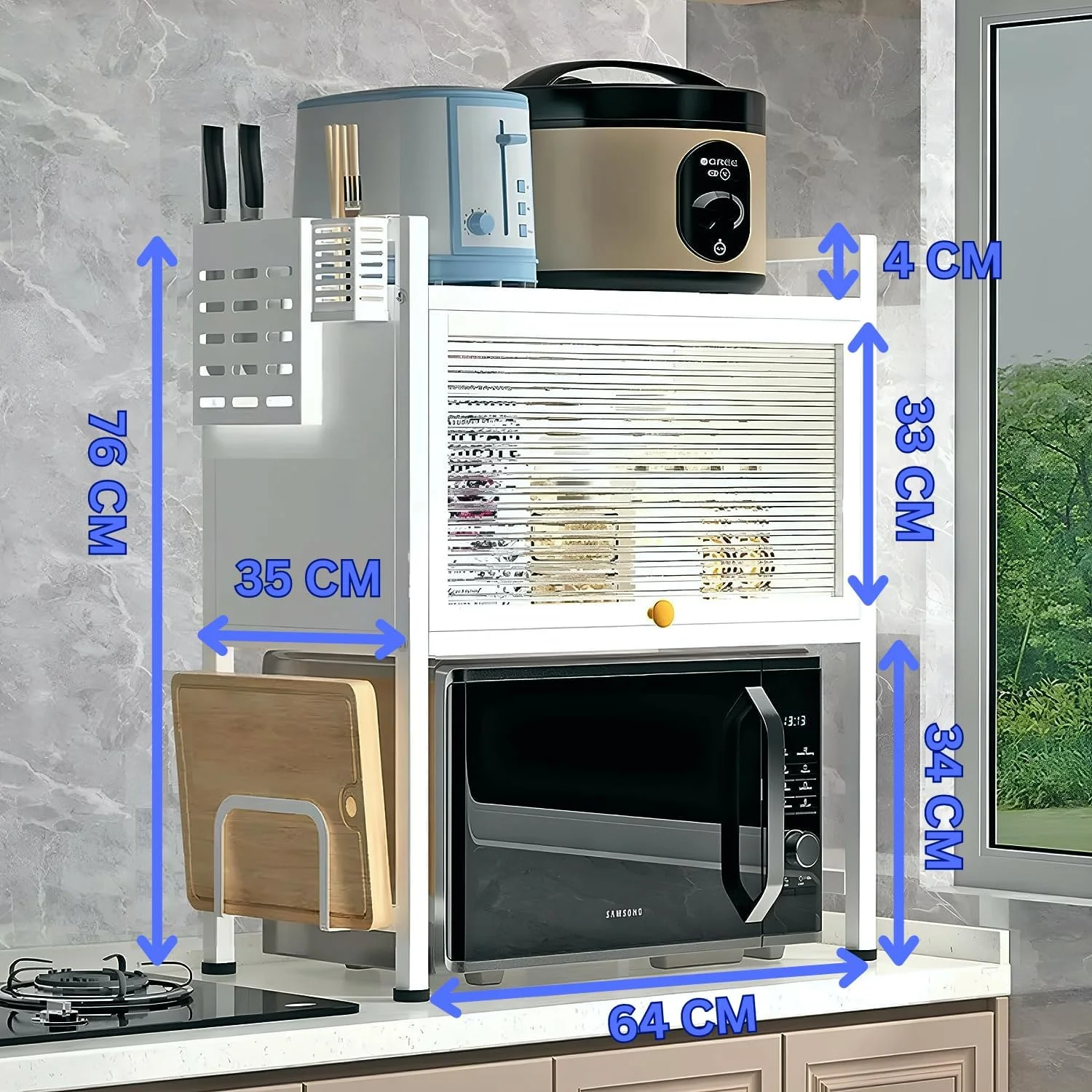 قفسه مایکروویو هگزار، پایه سنگین، سازمان دهنده و قفسه رومیزی آشپزخانه، 3 طبقه با قلاب و نگهدارنده لوازم، قفسه مایکروویو دو لایه ضد گرد و غبار - سفید قفسه مایکروویو هگزار، پایه سنگین، سازمان دهنده و قفسه رومیزی آشپزخانه، 3 طبقه با قلاب و نگهدارنده لوازم، قفسه مایکروویو دو لایه ضد گرد و غبار - سفید