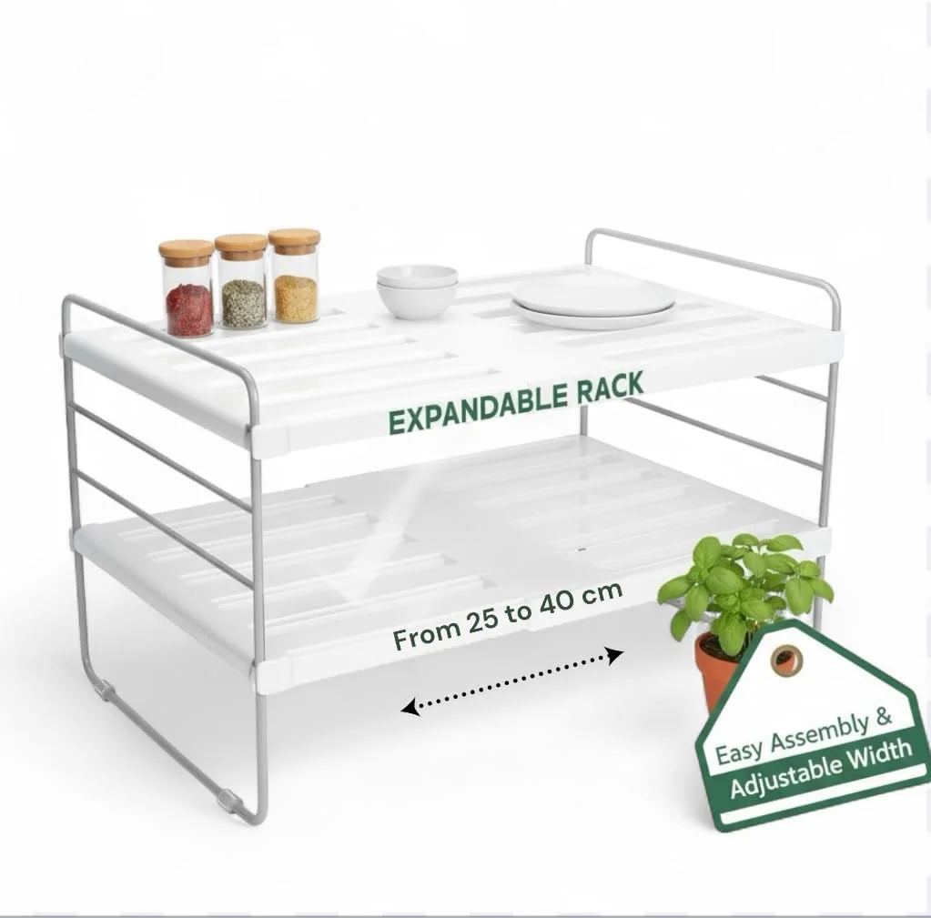 قفسه آشپزخانه قابل گسترش SELARETA - سازمان دهنده رومیزی بادوام و محکم با پنل های ضد لغزش، حلقه زیرین ضد لغزش، مونتاژ آسان، عرض قابل تنظیم، قفسه ذخیره سازی چند منظوره برای ادویه جات و ظروف قفسه آشپزخانه قابل گسترش SELARETA - سازمان دهنده رومیزی بادوام و محکم با پنل های ضد لغزش، حلقه زیرین ضد لغزش، مونتاژ آسان، عرض قابل تنظیم، قفسه ذخیره سازی چند منظوره برای ادویه جات و ظروف