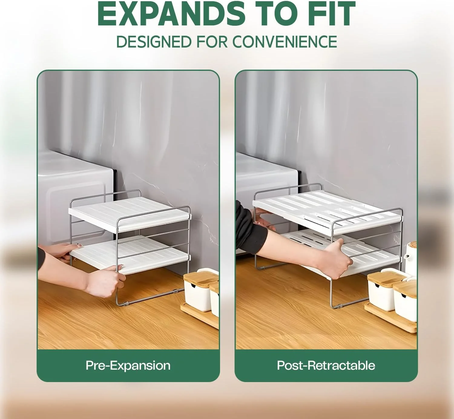 قفسه آشپزخانه قابل گسترش SELARETA - سازمان دهنده رومیزی بادوام و محکم با پنل های ضد لغزش، حلقه زیرین ضد لغزش، مونتاژ آسان، عرض قابل تنظیم، قفسه ذخیره سازی چند منظوره برای ادویه جات و ظروف