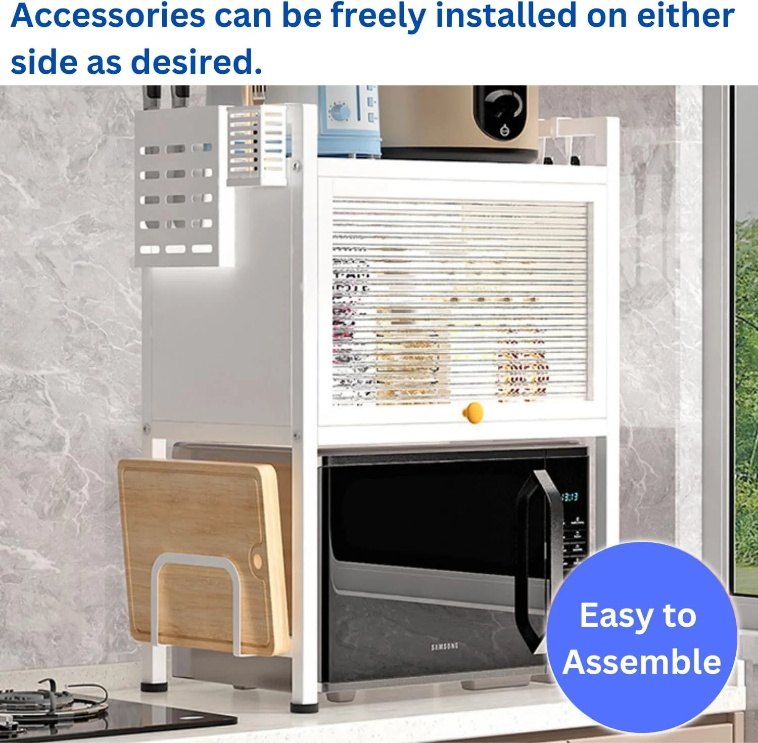 قفسه مایکروویو هگزار، پایه سنگین، سازمان دهنده و قفسه رومیزی آشپزخانه، 3 طبقه با قلاب و نگهدارنده لوازم، قفسه مایکروویو دو لایه ضد گرد و غبار - سفید قفسه مایکروویو هگزار، پایه سنگین، سازمان دهنده و قفسه رومیزی آشپزخانه، 3 طبقه با قلاب و نگهدارنده لوازم، قفسه مایکروویو دو لایه ضد گرد و غبار - سفید