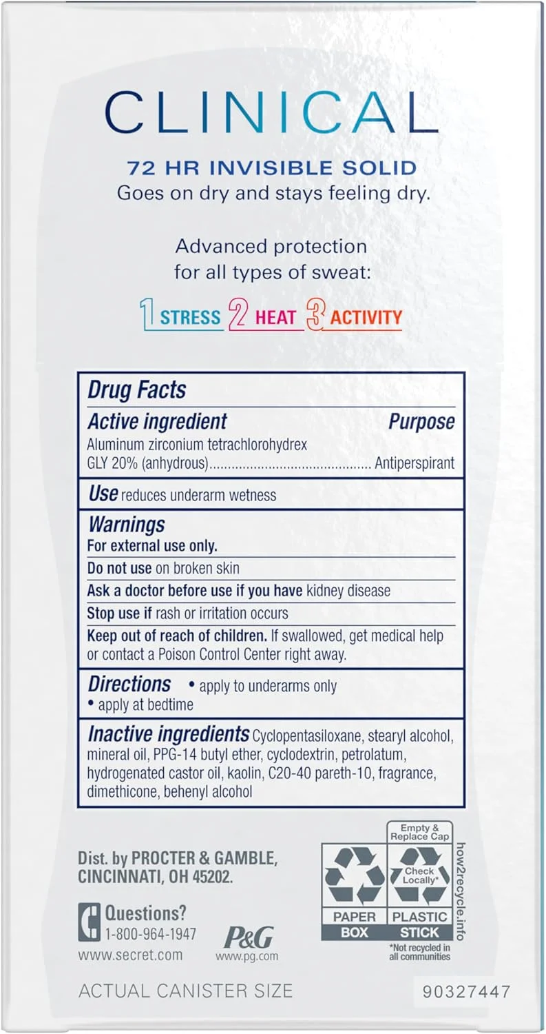 ضد تعریق و دئودورانت زنانه سکرت کلینیکال استرنگت، جامد نامرئی، کاملا تمیز 45 گرم (بسته بندی ممکن است متفاوت باشد) ضد تعریق و دئودورانت زنانه سکرت کلینیکال استرنگت، جامد نامرئی، کاملا تمیز 45 گرم (بسته بندی ممکن است متفاوت باشد)